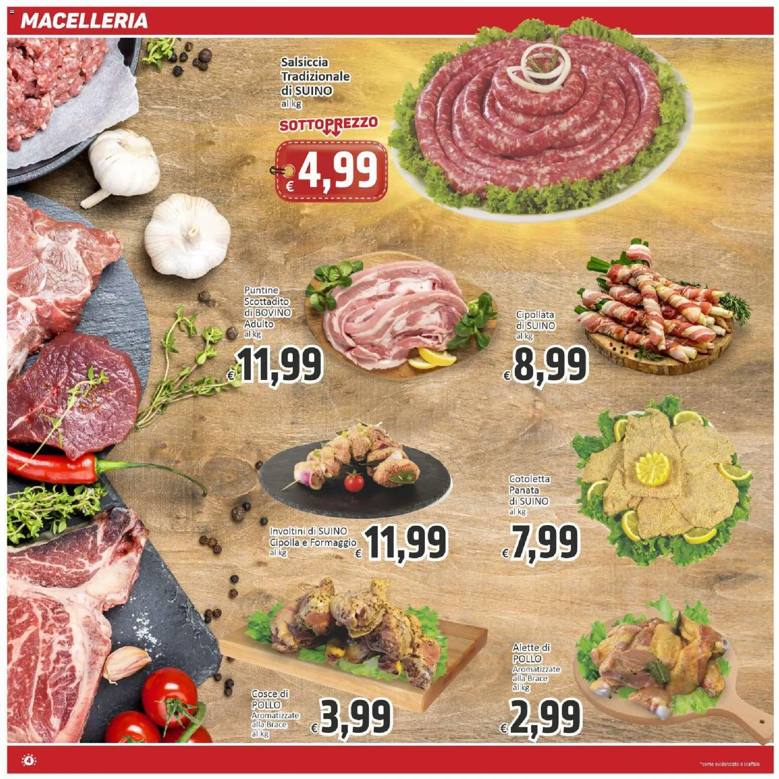 Volantino Paghi Poco del 28.04.2026 | Pagina: 4 | Prodotti: Bovino, Suino, Salsiccia, Scaffale