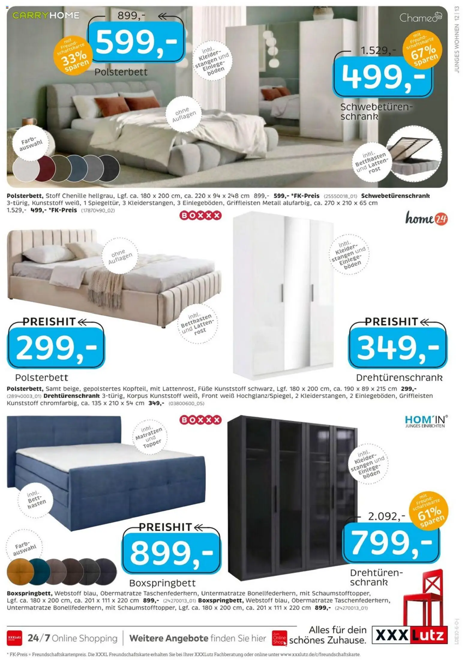 XXXLutz Junges Wohnen – gültig ab 26.09.2026 | Seite: 13 | Produkte: Drehtürenschrank, Polsterbett, Topper, Schrank