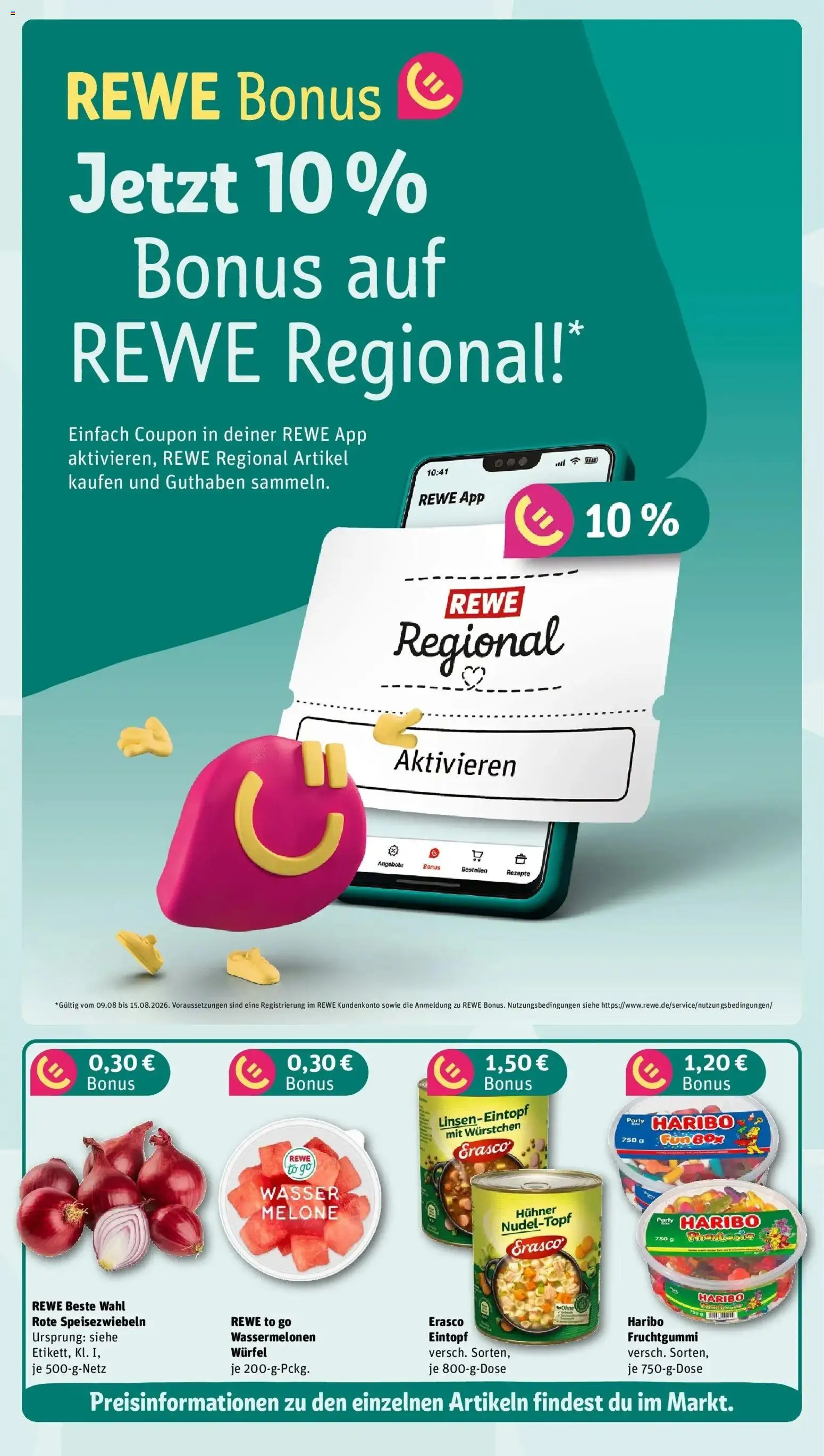 REWE Prospekt ab 10.08.2026 zum Blättern » Angebote | Seite: 3 | Produkte: Haribo, Wasser, Melone, Erasco