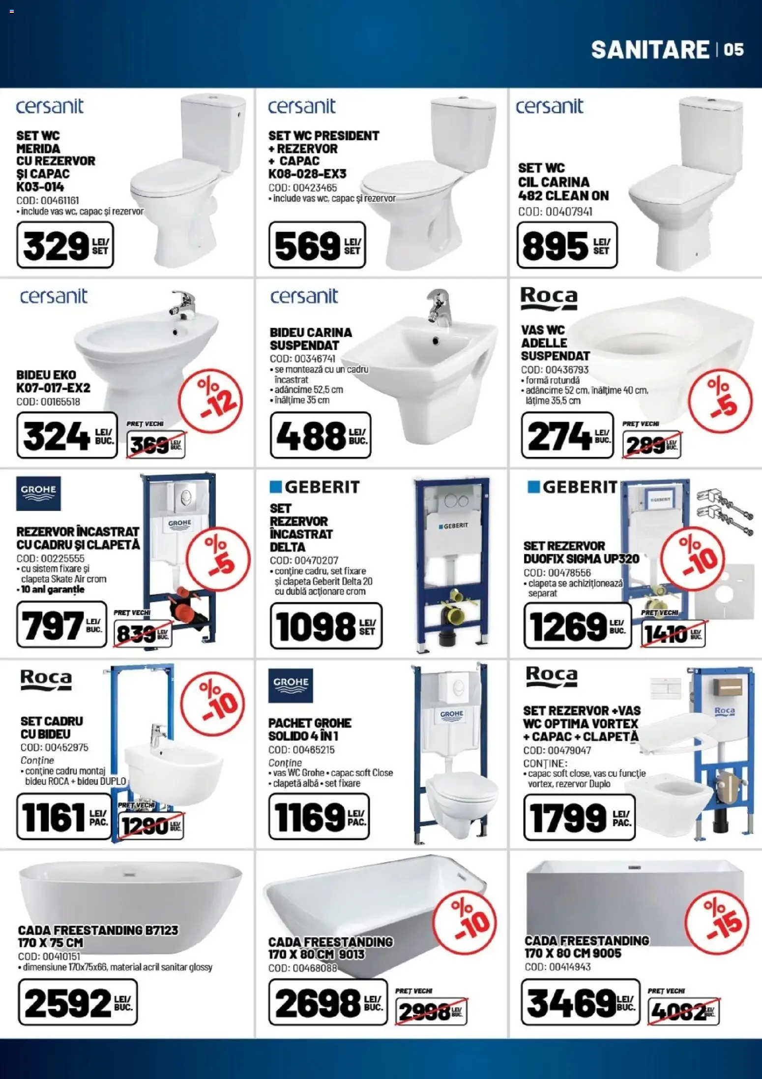 Noul catalog Ambient – valabil de la 18.08.2026 | Pagină: 5 | Produse: Vas WC, Clean, Alba, Cadă