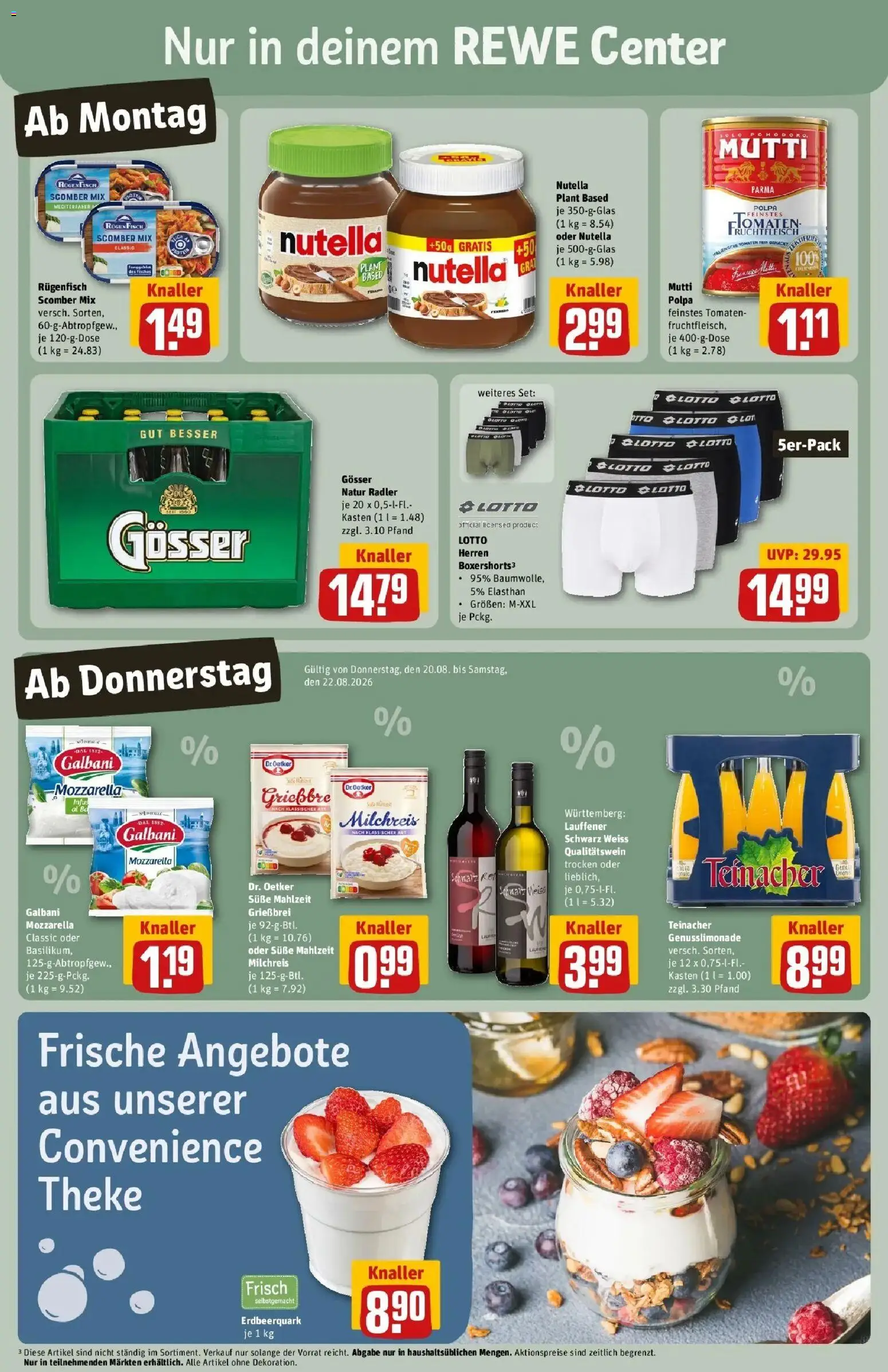 REWE Prospekt ab 17.08.2026 zum Blättern » Angebote | Seite: 3 | Produkte: Tomaten, Nutella, Fisch, Radler