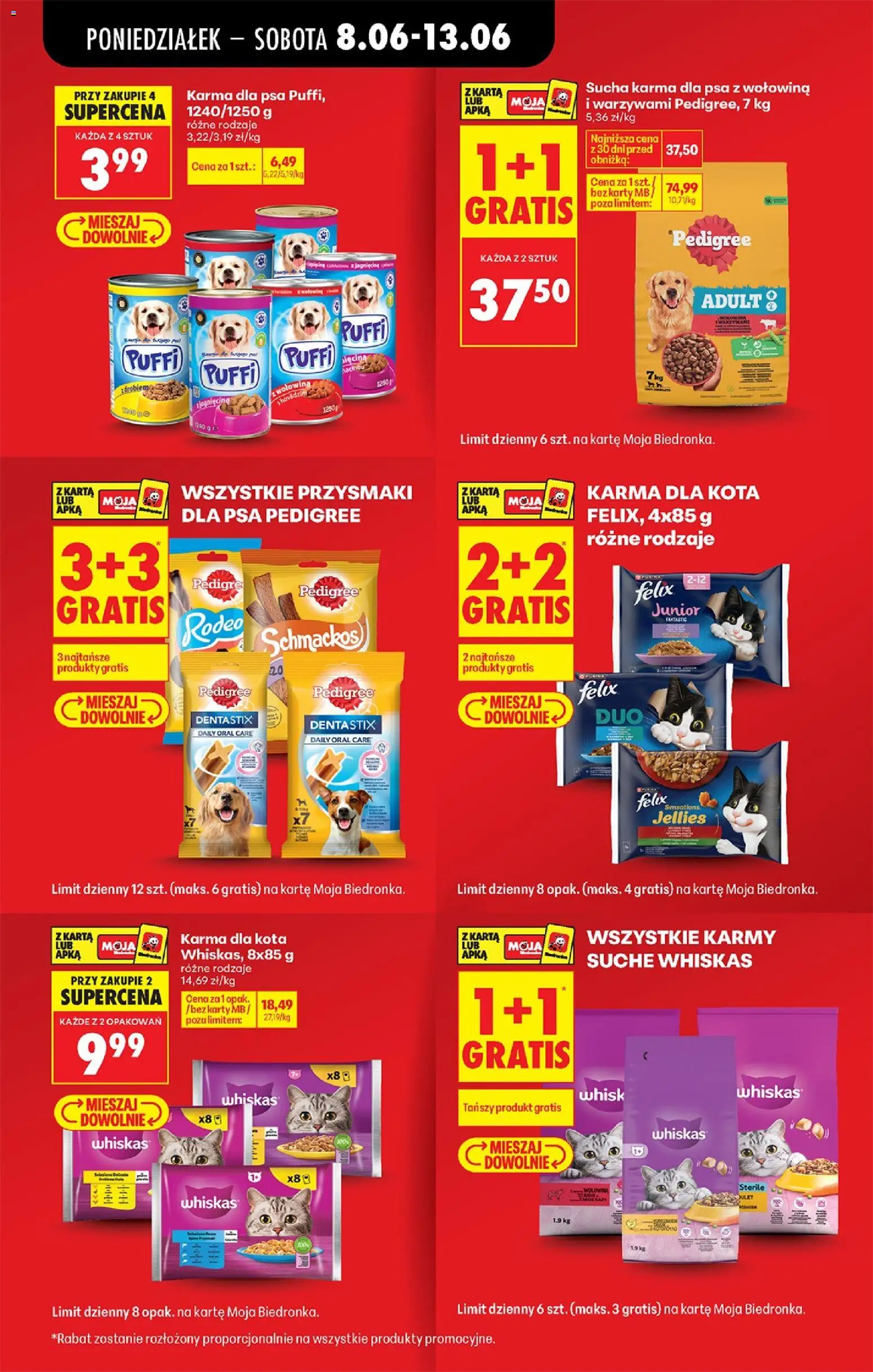 Biedronka gazetka od poniedziałku od 08.06.2026 | Strona: 15 | Produkty: Karta, Karma dla kota, Karma dla psa, Sucha karma dla psa