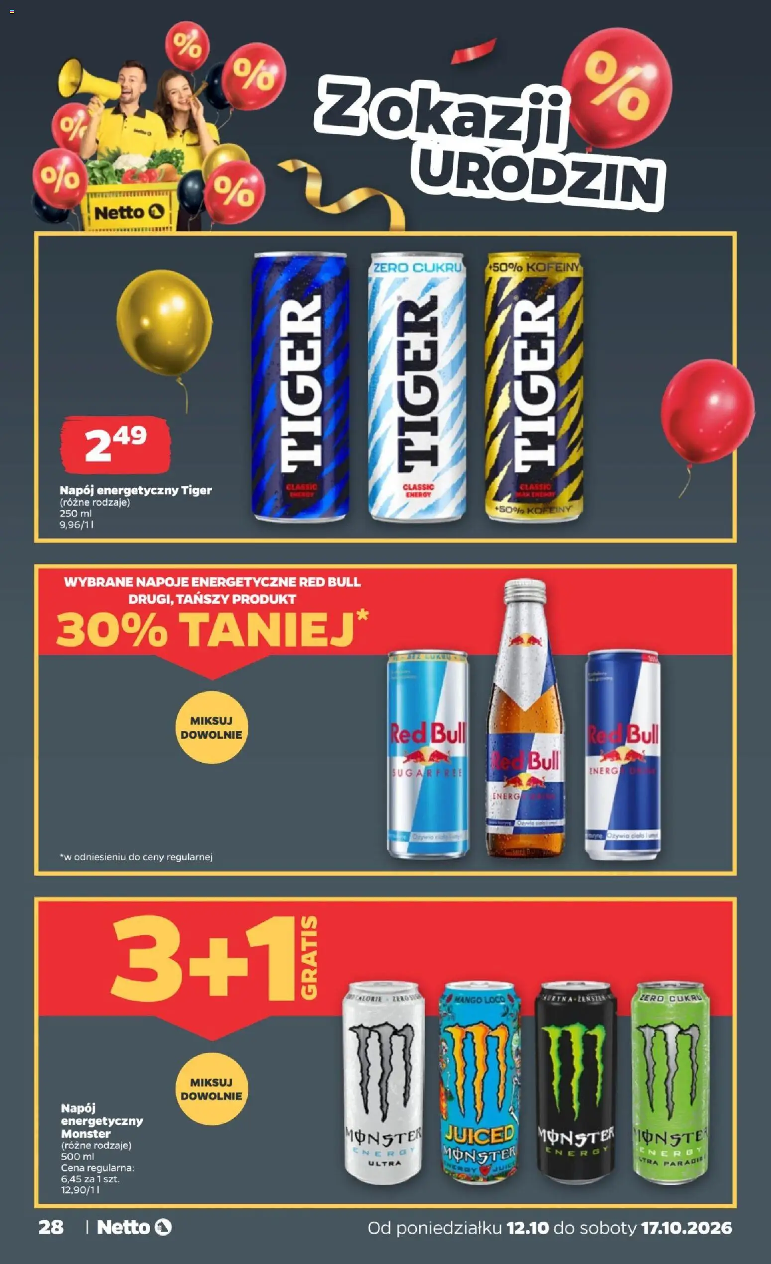 Netto gazetka od poniedziałku od 12.10.2026 | Strona: 28 | Produkty: Mango, Red bull, Napoje, Napój energetyczny