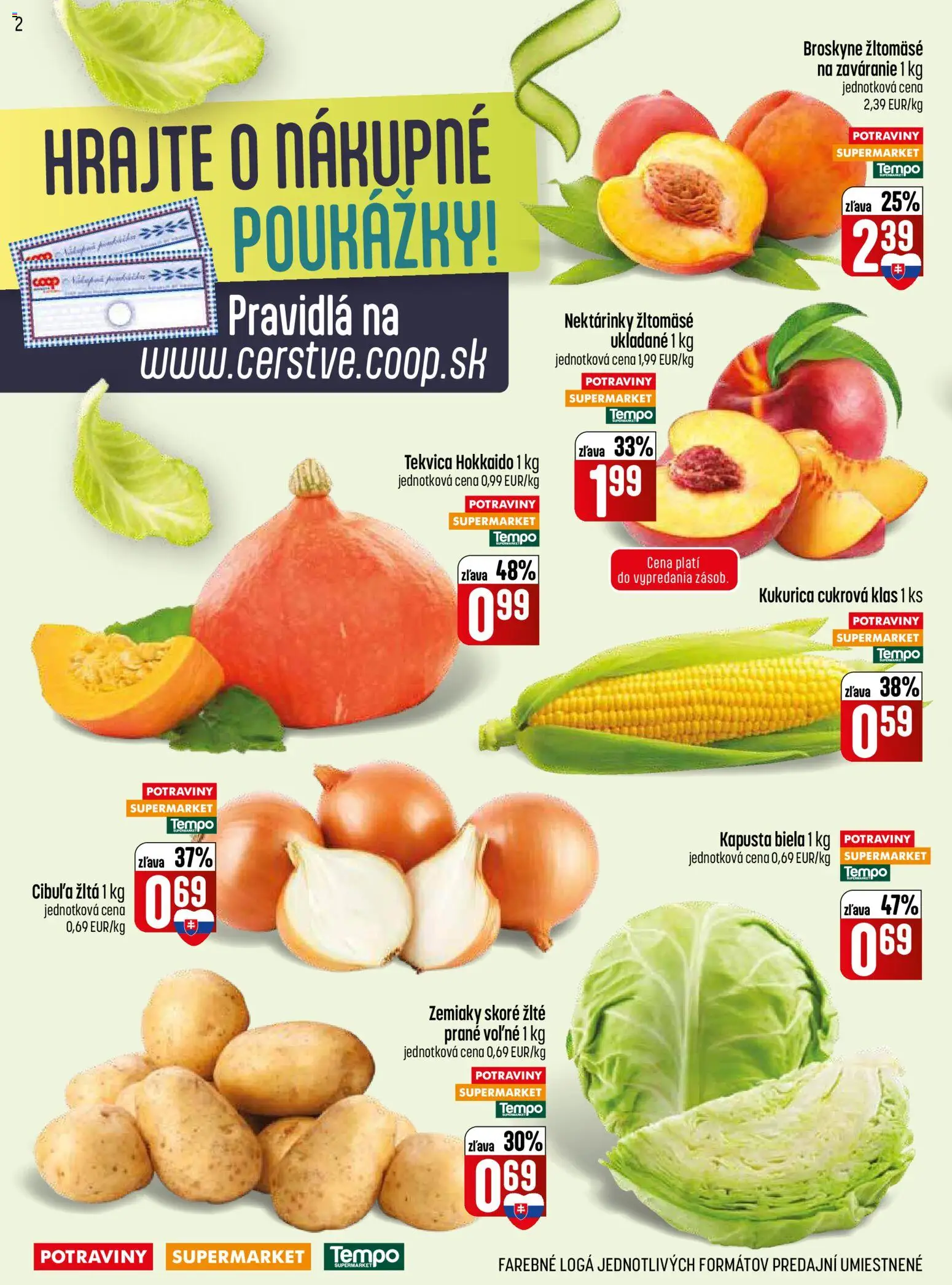 Nové COOP Jednota akcie – leták je platný od 06.08.2026 | Strana: 2 | Produkty: Kapusta, Kapusta biela, Nektárinky, Broskyne