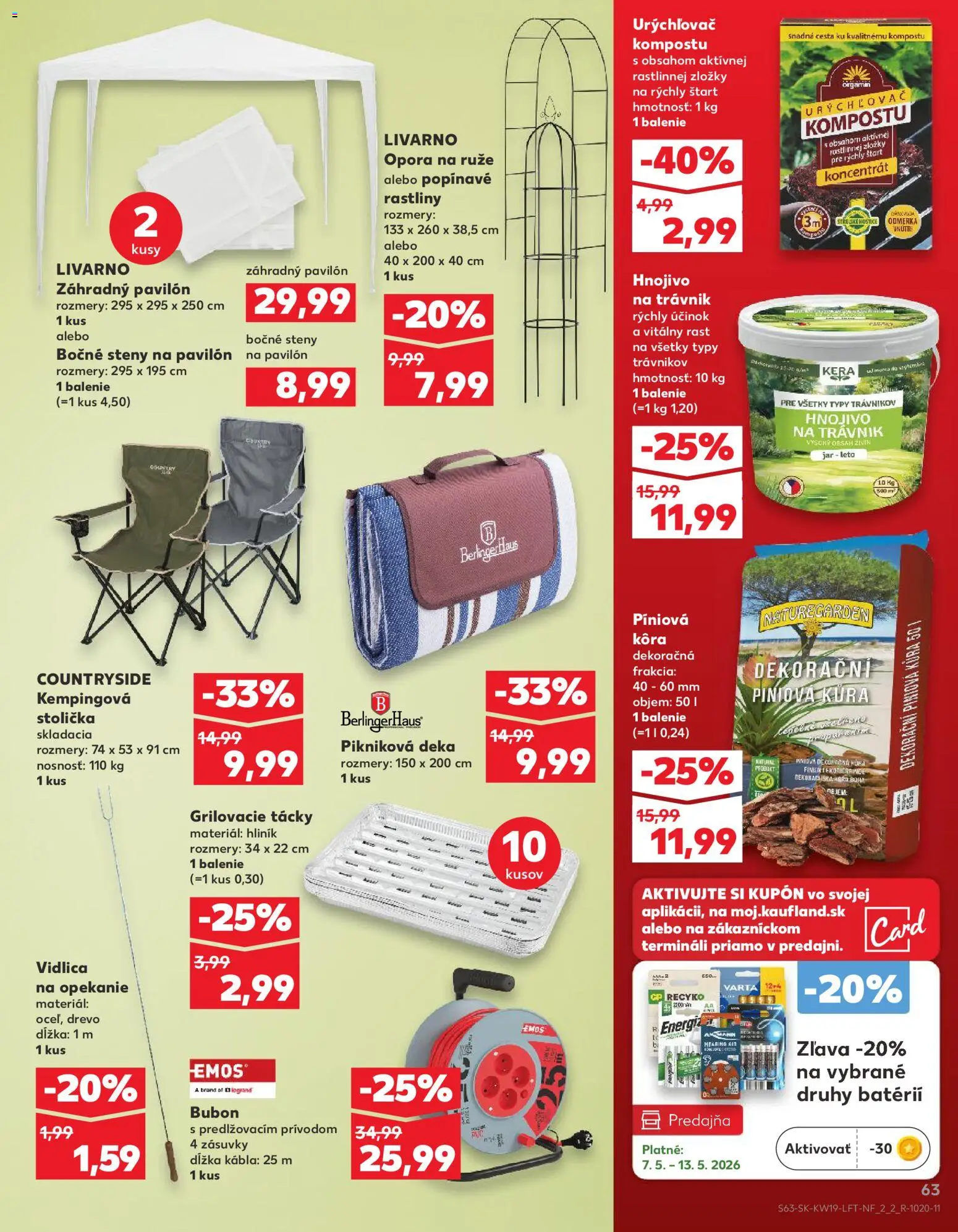 Nové Kaufland akcie – leták je platný od 07.05.2026 | Strana: 63 | Produkty: Kempingová stolička, Ruže, Jar