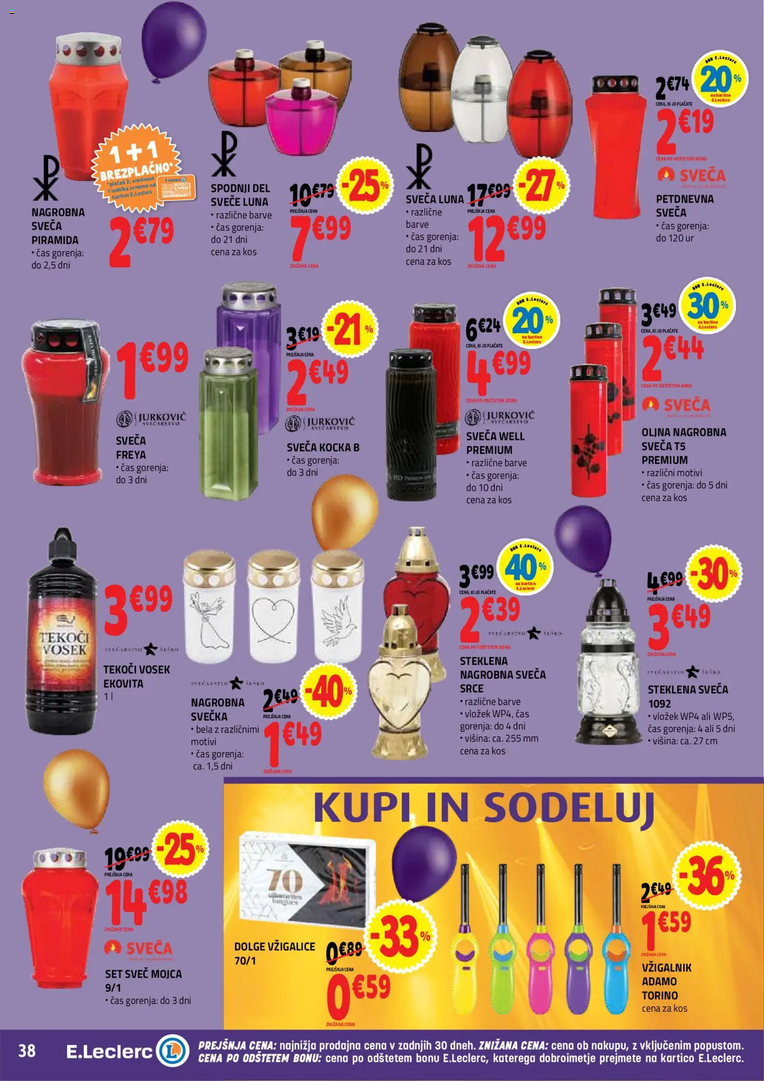 Novi E.leclerc katalog ponudbe – veljaven od 21.10.2026 | Stran: 38 | Izdelki: Sveča, Kos, Svece