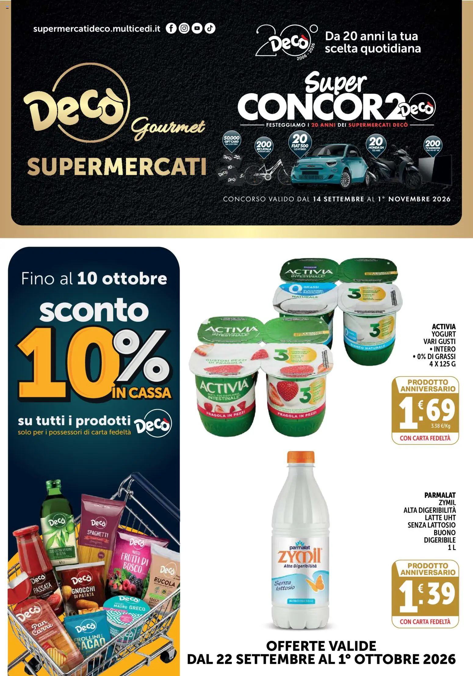 Volantino Decò del 22/09/2026 | Pagina: 1 | Prodotti: Yogurt, Rucola, Carne, Spaghetti