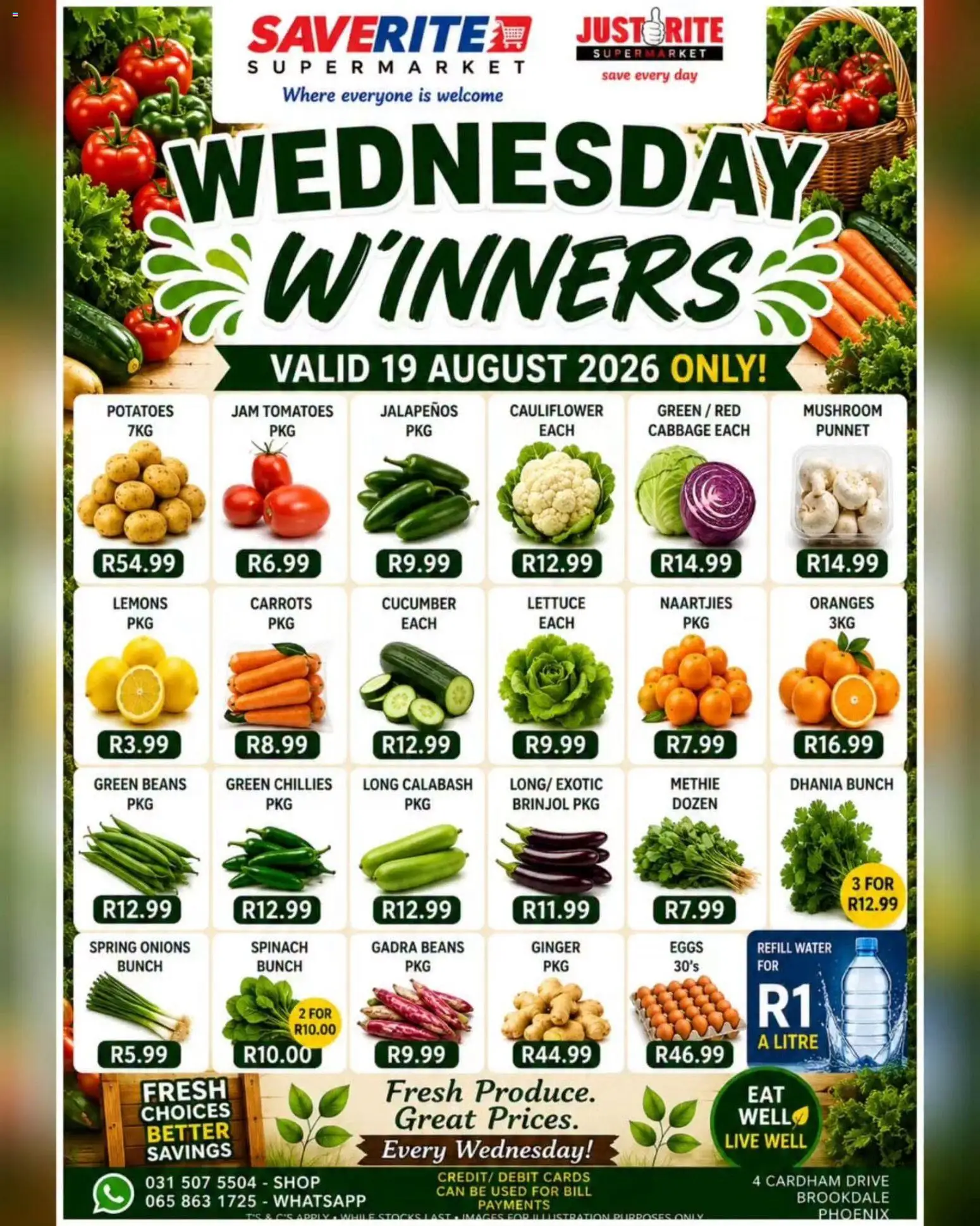 New Saverite catalogue – valid from 19/08/2026 | Page: 1 | Products: Cauliflower, Eggs, Potatoes, Lettuce