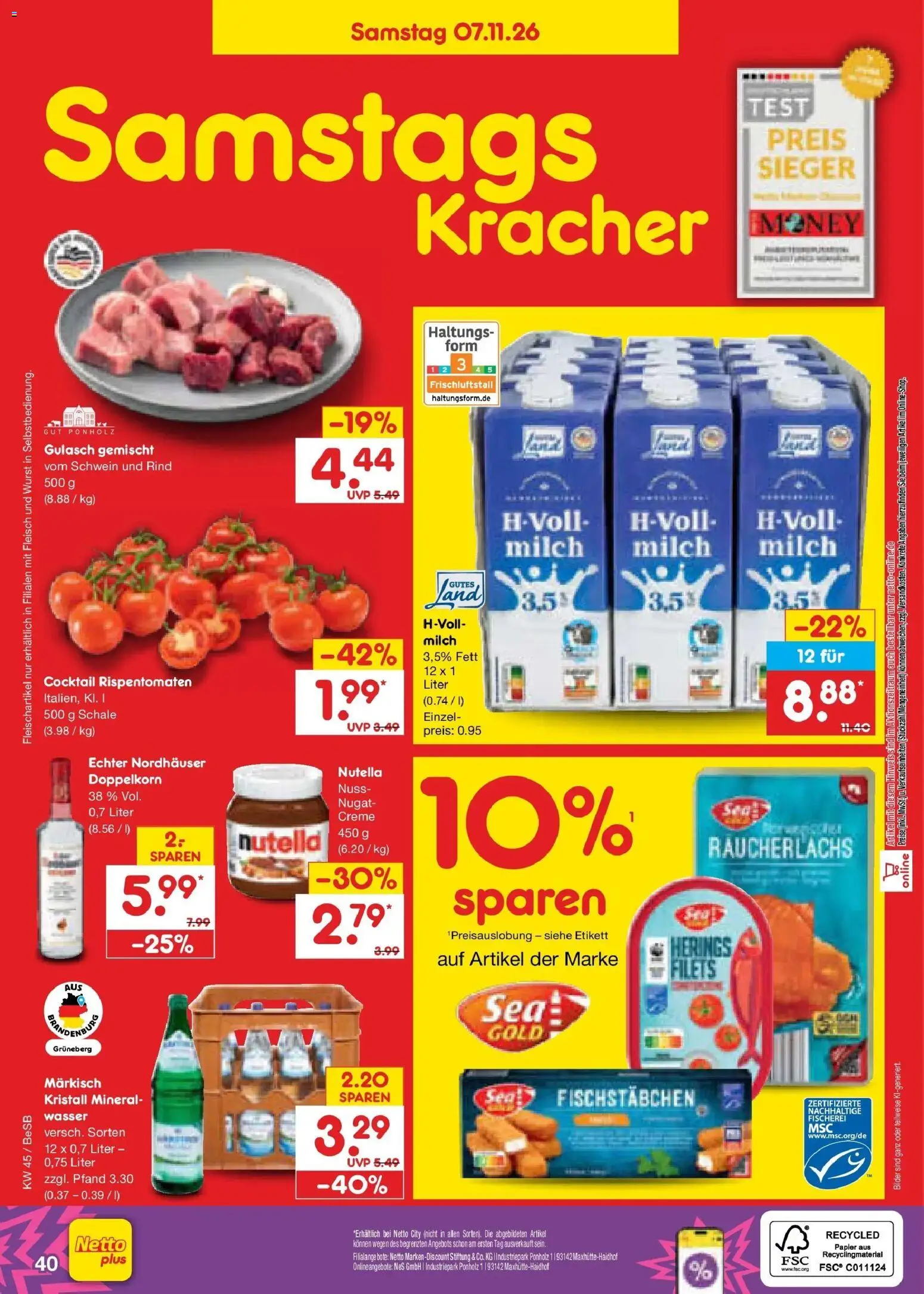Netto Marken-Discount Prospekt Berlin-Prenzlauer Berg (ab 02.11.2026) » Angebote | Seite: 60 | Produkte: Milch, Creme, Räucherlachs, Fleisch