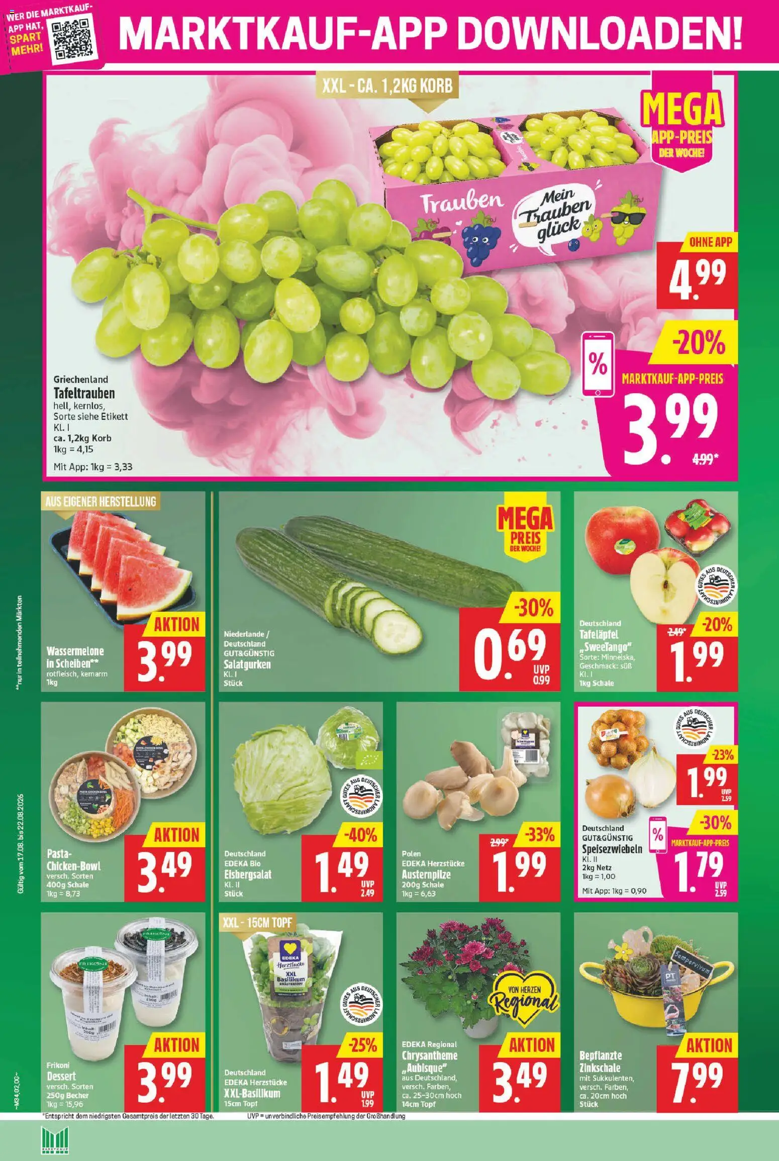Marktkauf Prospekt – gültig ab 17.08.2026 | Seite: 2 | Produkte: Trauben, Eisbergsalat, Wassermelone, Pasta