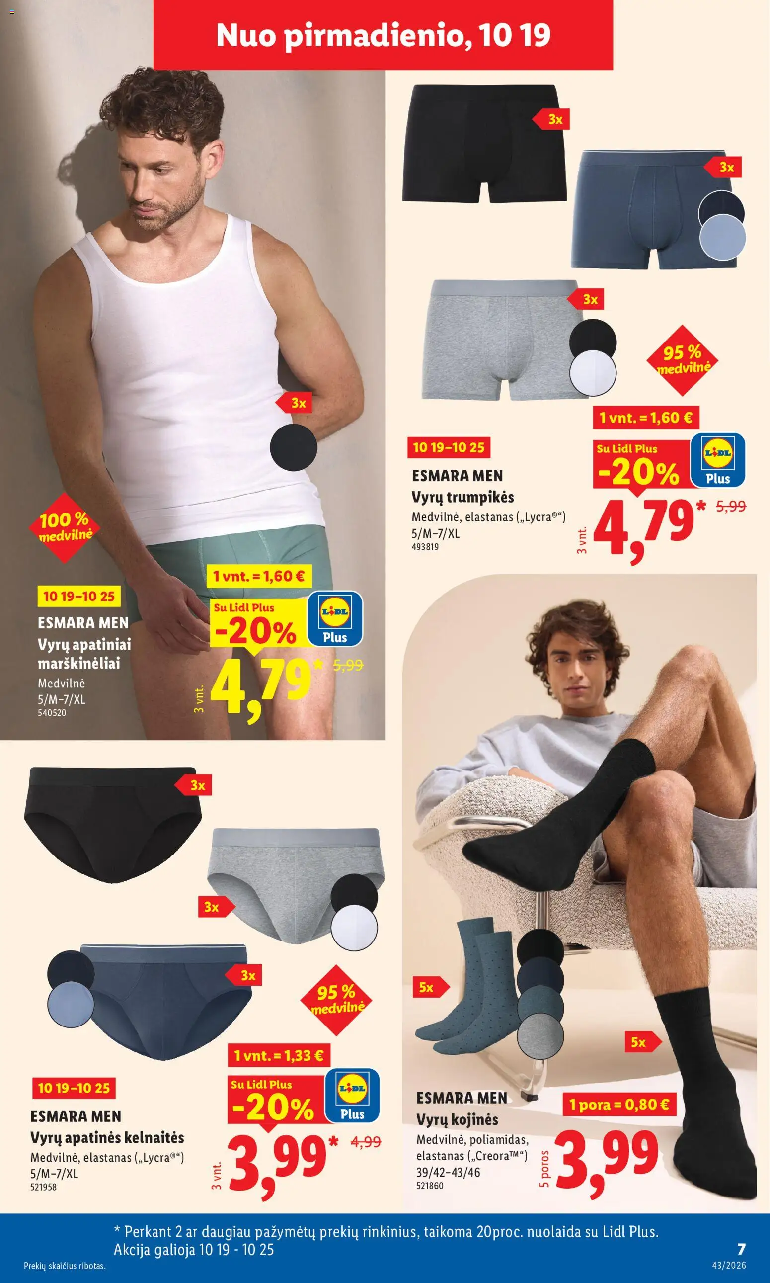LIDL akcijos nuo 2026.10.19 | Puslapis: 7 | Prekių: Marškinėliai, Kelnaitės, Kojinės, Trumpikės