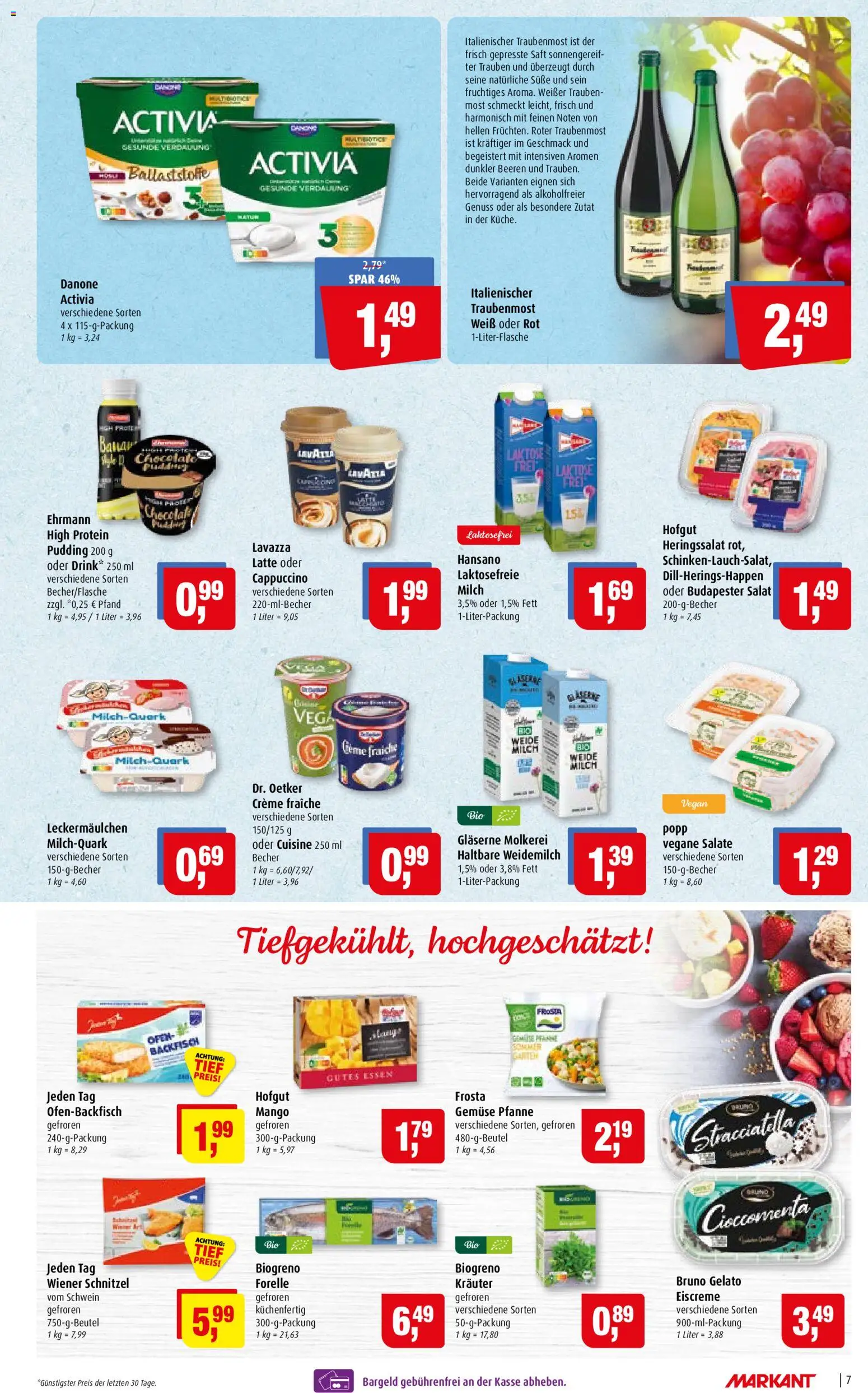 Markant Prospekt – gültig ab 17.08.2026 | Seite: 7 | Produkte: Activia, Lavazza, Milch, Salat