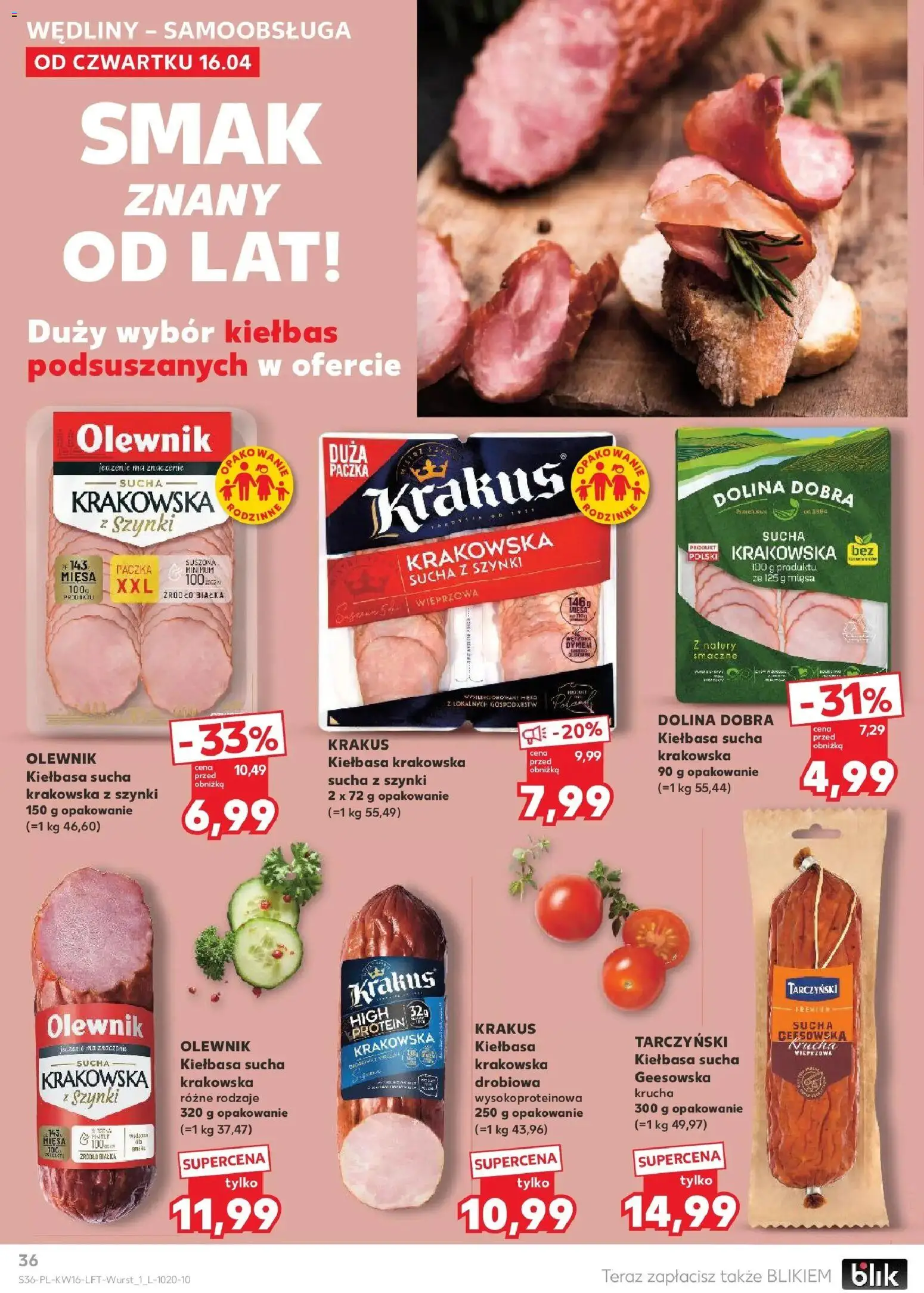 Kaufland gazetka od 16.04.2026 | Strona: 36 | Produkty: Kiełbasa, Kiełbasa krakowska, Wędliny