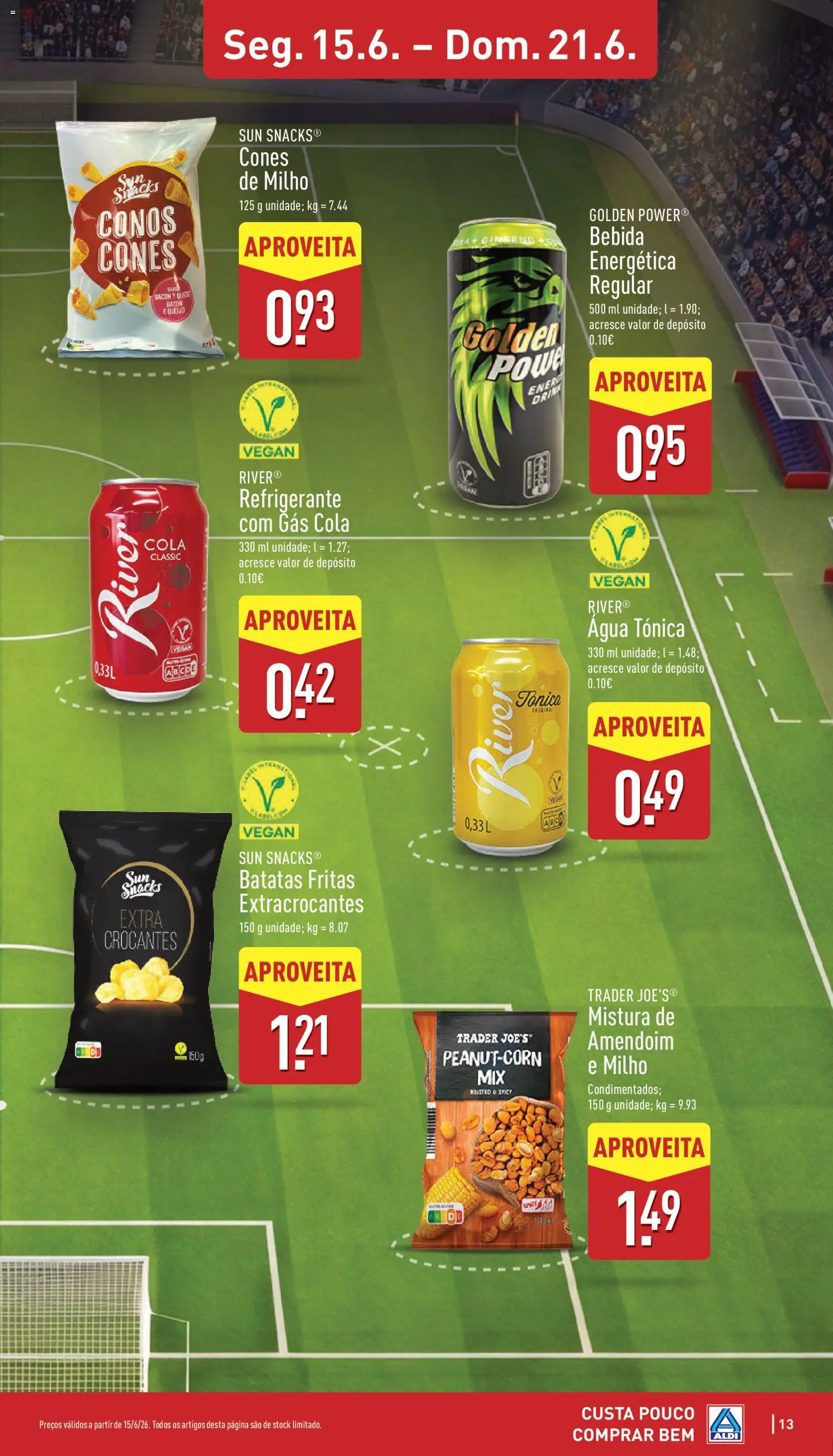 Aldi folheto │ válido de 15.06.2026 | Página: 13 | Produtos: Agua, Batatas fritas, Milho, Bebida