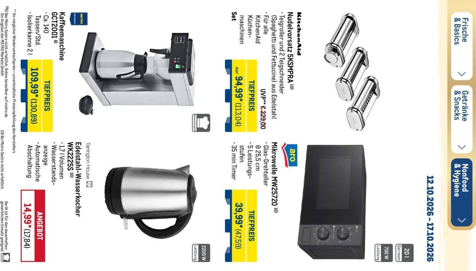 Metro Black Friday – gültig ab 12.10.2026 | Seite: 4 | Produkte: Mikrowelle, Kaffeemaschine, Spaghetti, Kuchen