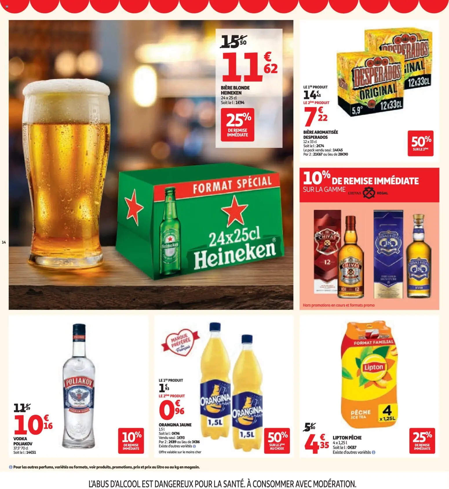 {H1} | Page: 14 | Produits: Orangina, Pêche, Bière blonde, Heineken