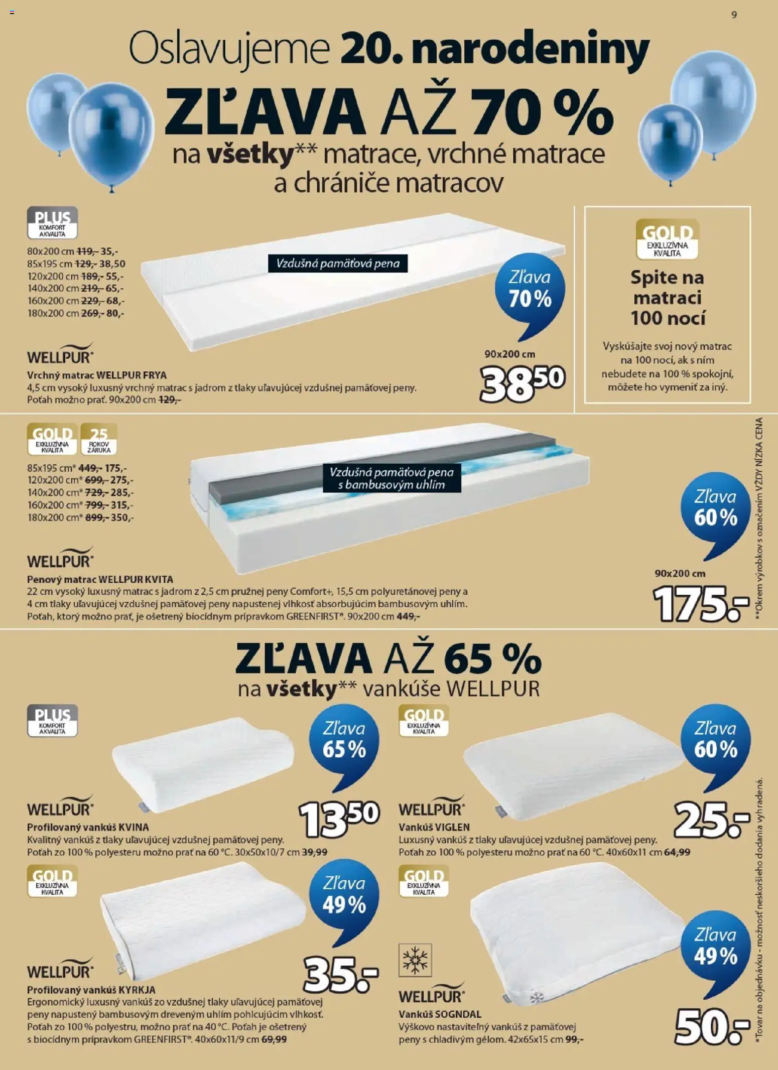 Nové JYSK akcie – leták je platný od 16.09.2026 | Strana: 9 | Produkty: Matrace, Matrac, Vrchný matrac, Vankúš