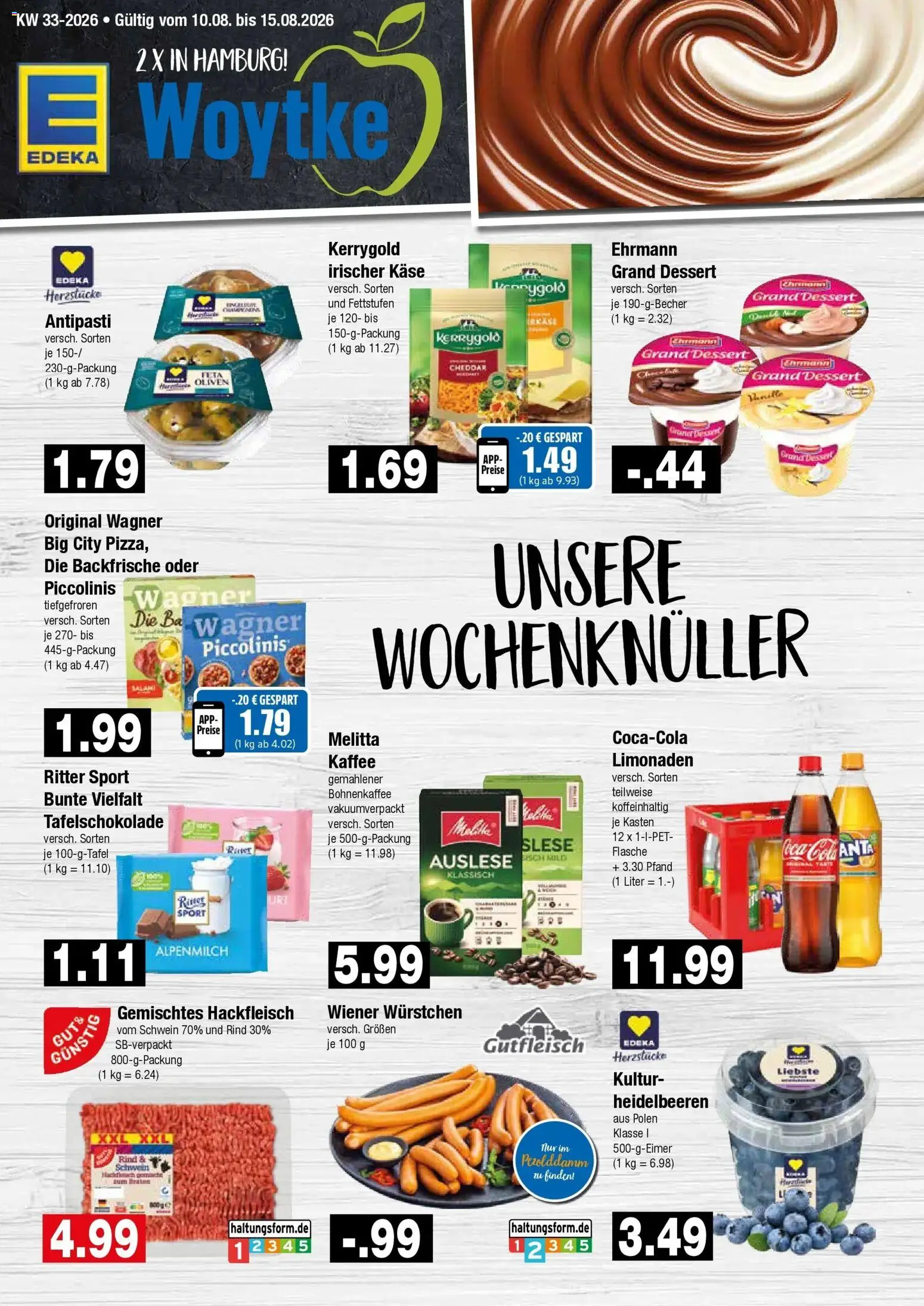 Edeka Prospekt Hamburg (ab 10.08.2026) » Angebote Online | Seite: 1 | Produkte: Käse, Ritter sport, Heidelbeeren, Hackfleisch