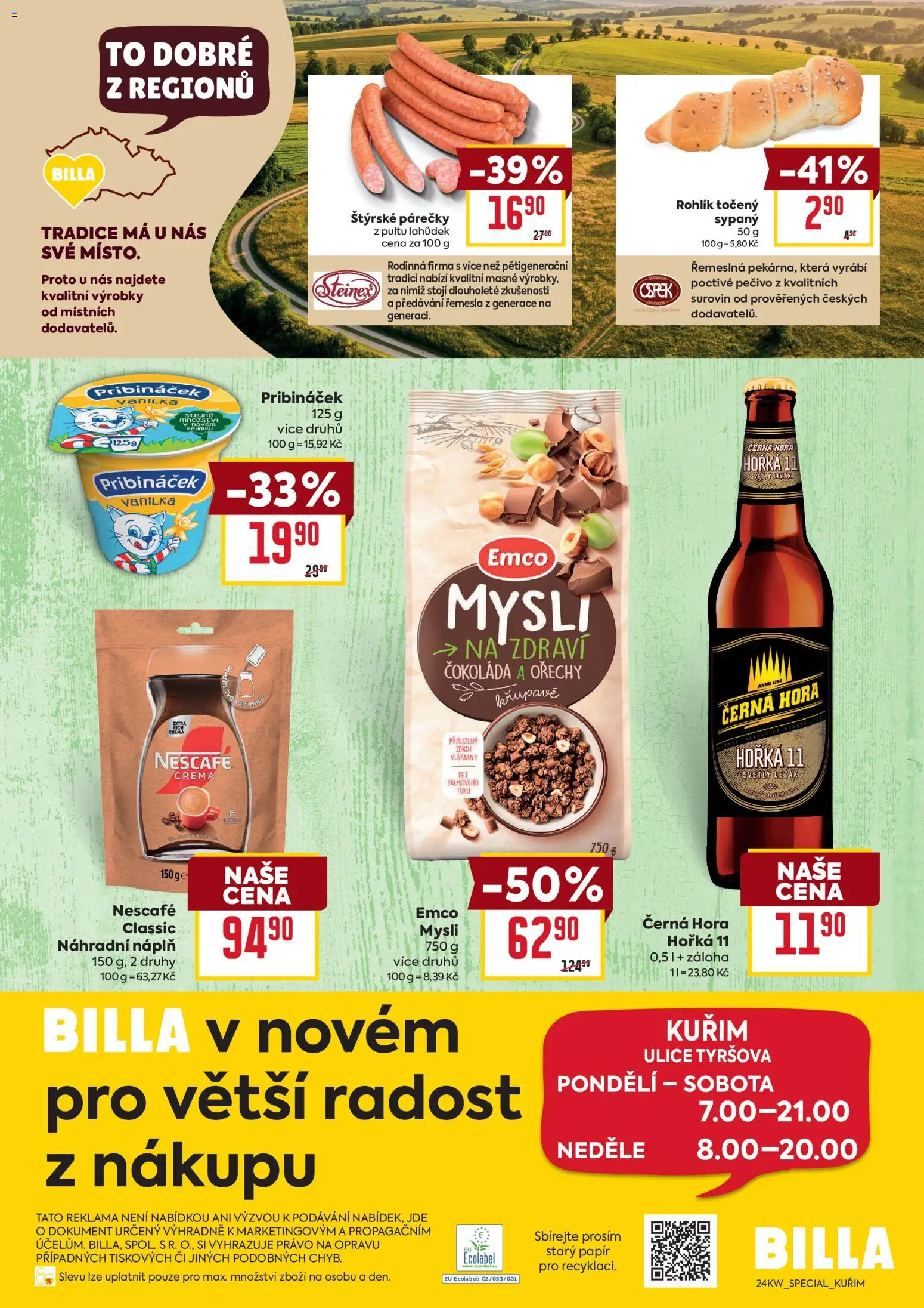 Billa leták - Kuřim od 10.06.2026 | Strana: 2 | Produkty: Čokoláda, Rohlík, Crema, Mysli