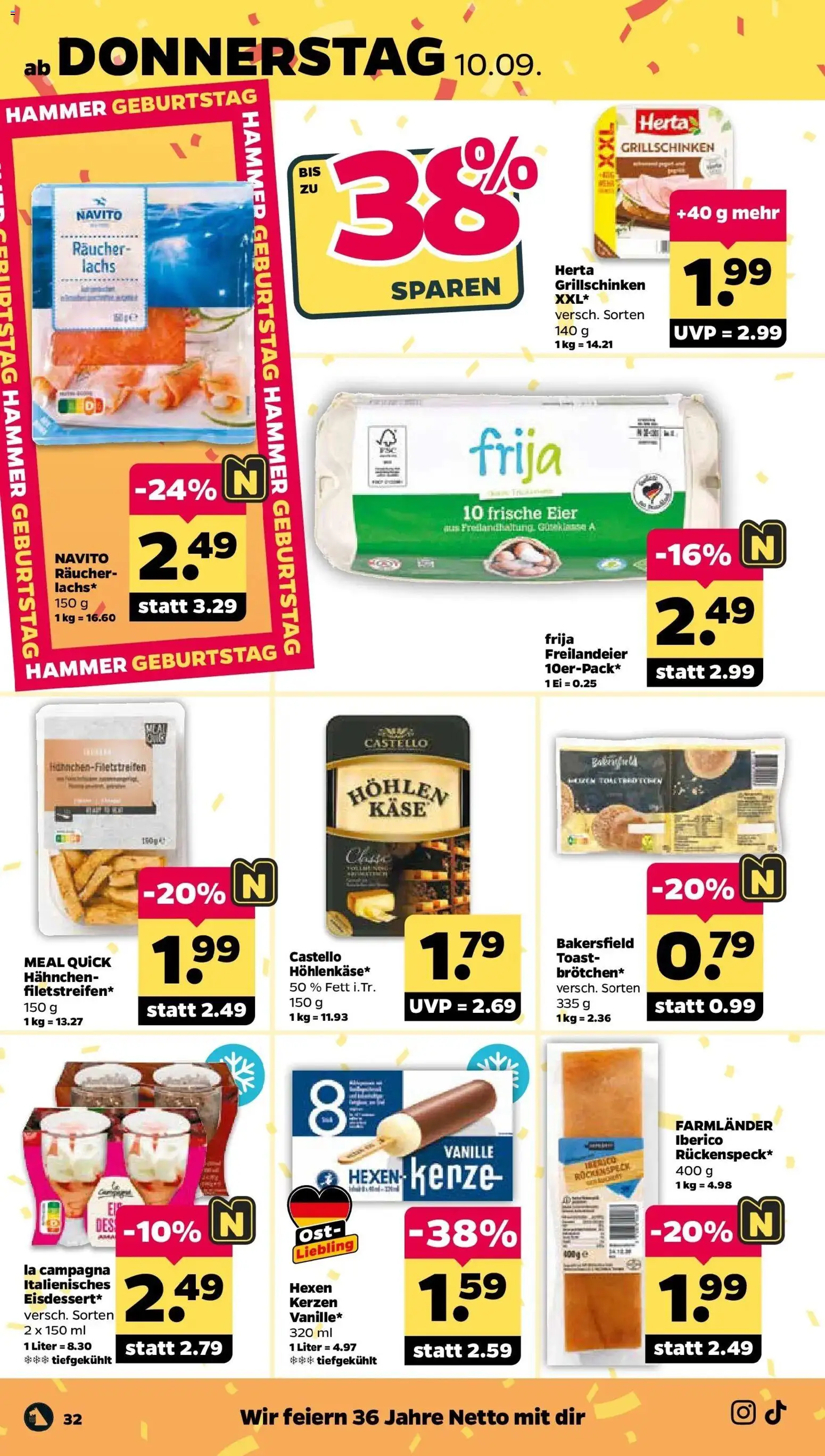 Netto Aktueller Prospekt ab 06.09.2026 → Angebote nächste Woche | Seite: 36 | Produkte: Hahnchen, Eier, Toast, Lachs