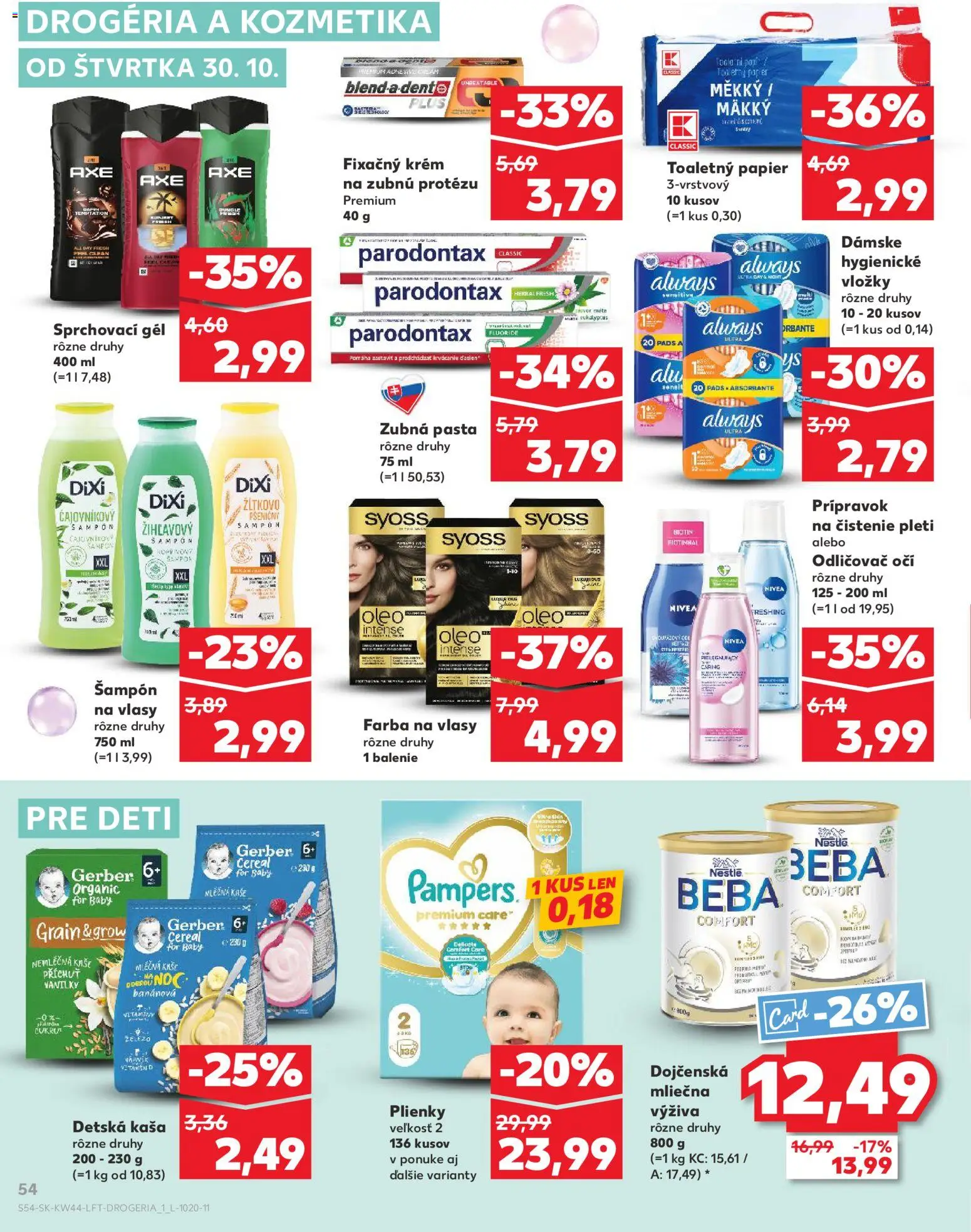 Nové Kaufland akcie – leták je platný od 30.10.2025 | Strana: 54 | Produkty: Toaletný papier, Farba na vlasy, Plienky, Pampers