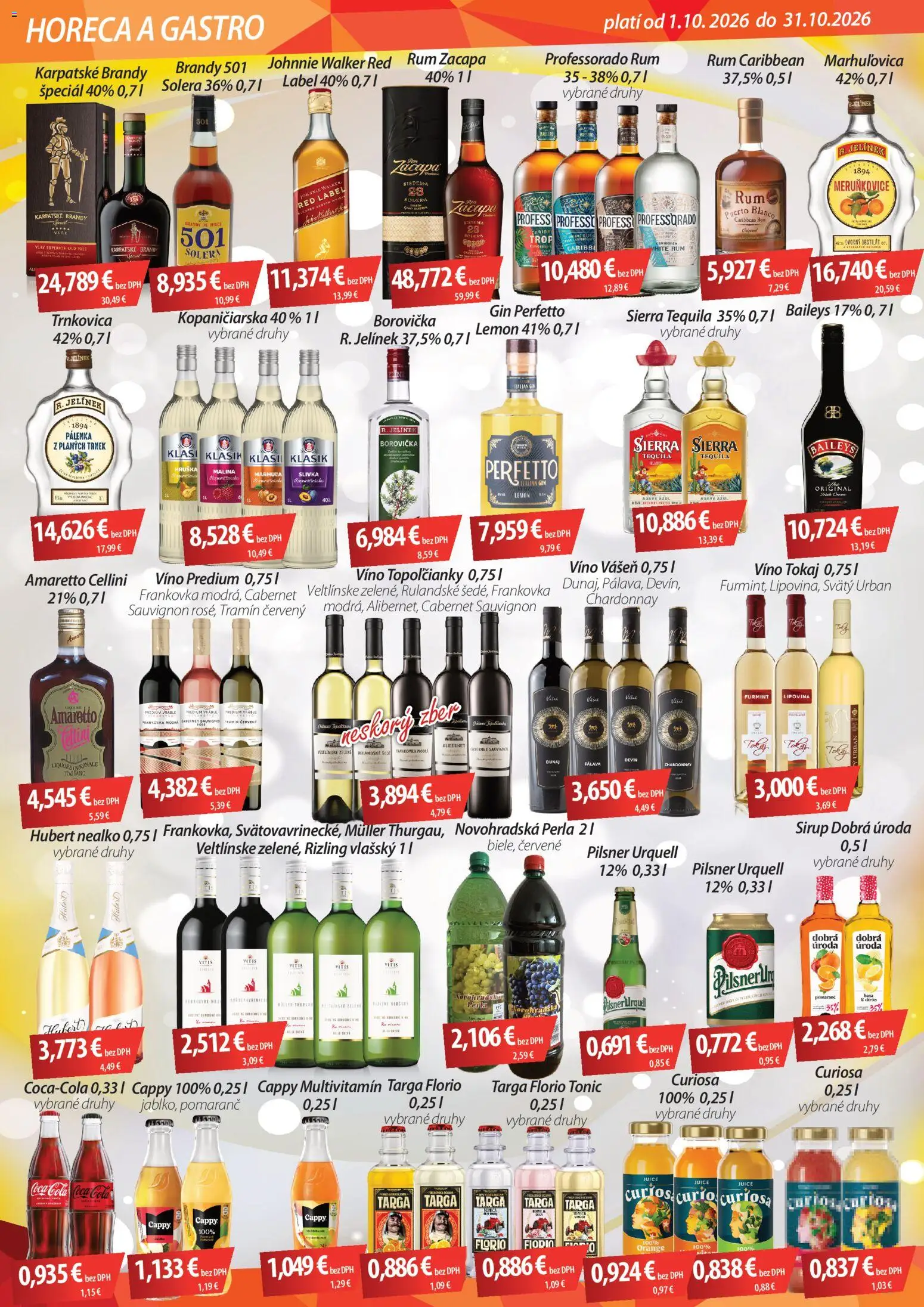 Nové CBA Verex akcie – leták je platný od 01.10.2026 | Strana: 2 | Produkty: Multivitamín, Pilsner Urquell, Borovička, Cola