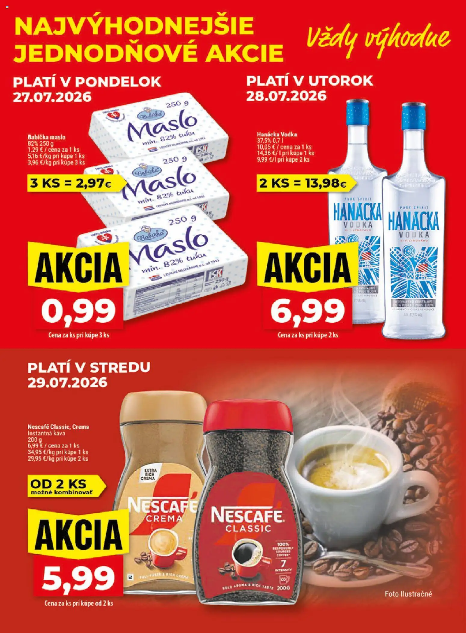 Nové Klas akcie – leták je platný od 27.07.2026 | Strana: 2 | Produkty: Maslo, Káva, Vodka