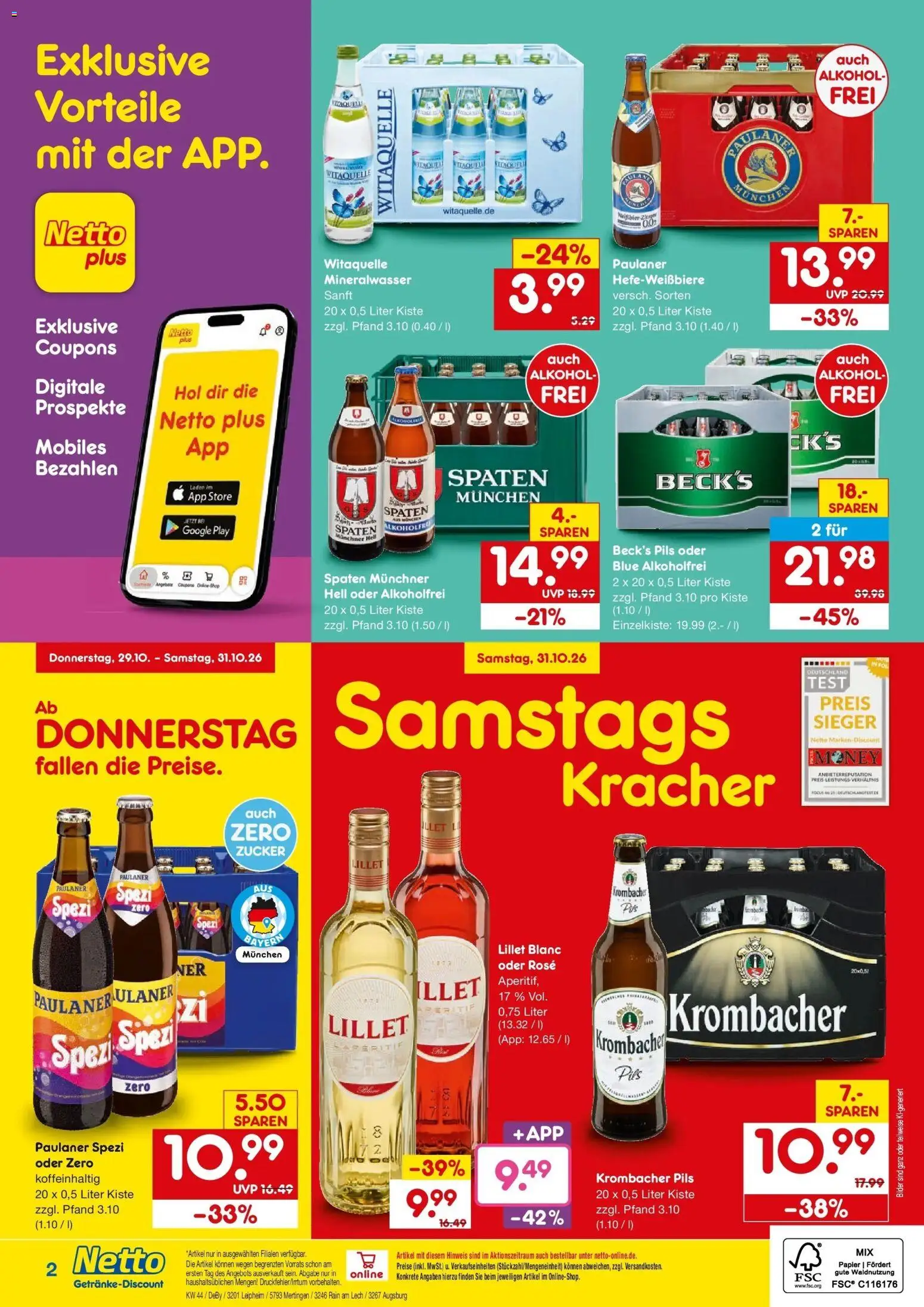 Netto Marken-Discount Prospekt Leipheim – gültig ab 26.10.2026 | Seite: 2 | Produkte: Mineralwasser, Lillet, Alkohol, Zucker