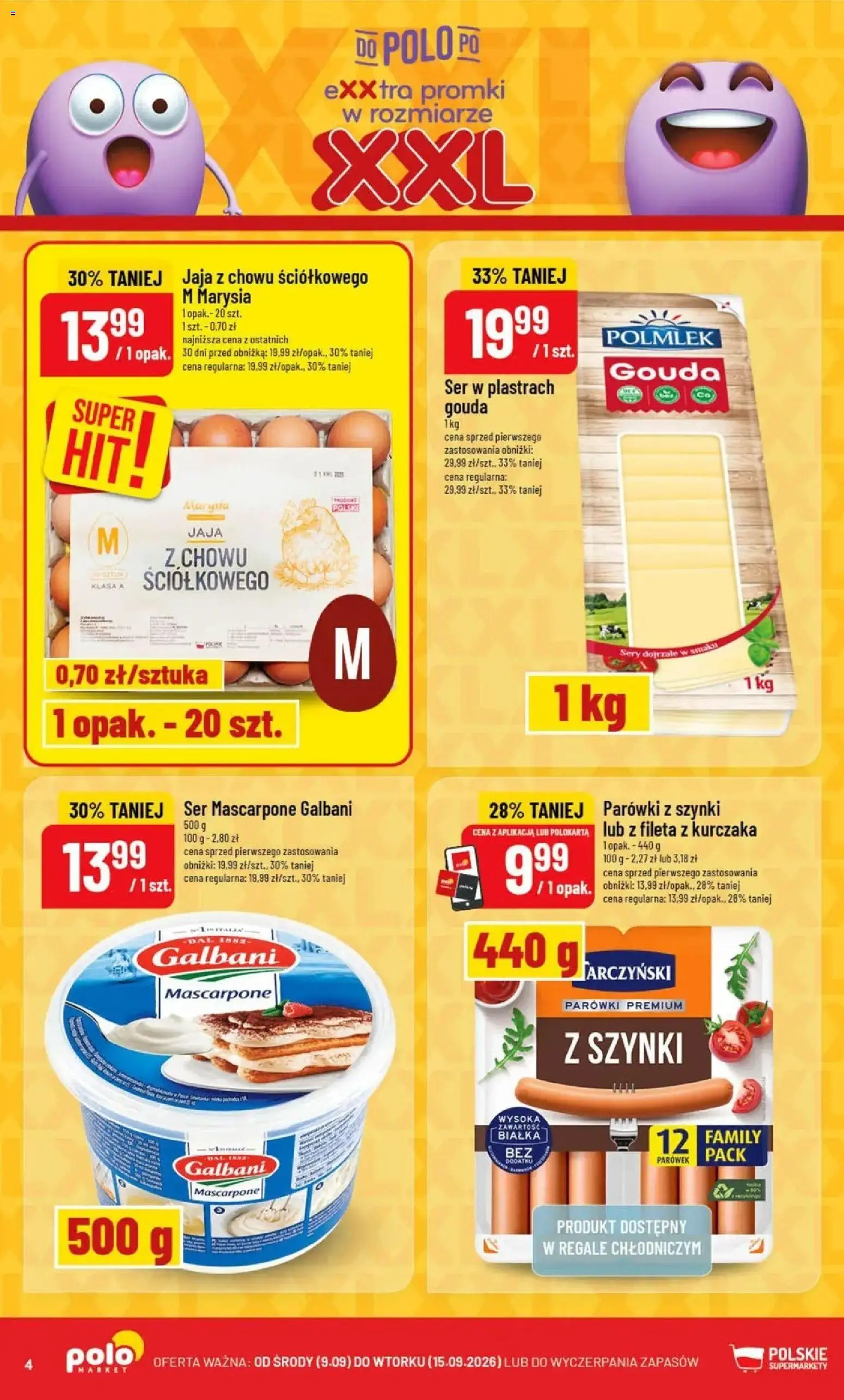 Nowa POLOmarket gazetka od jutra 09.09.2026 | Strona: 4 | Produkty: Ser w plastrach, Mascarpone, Sery, Ser mascarpone