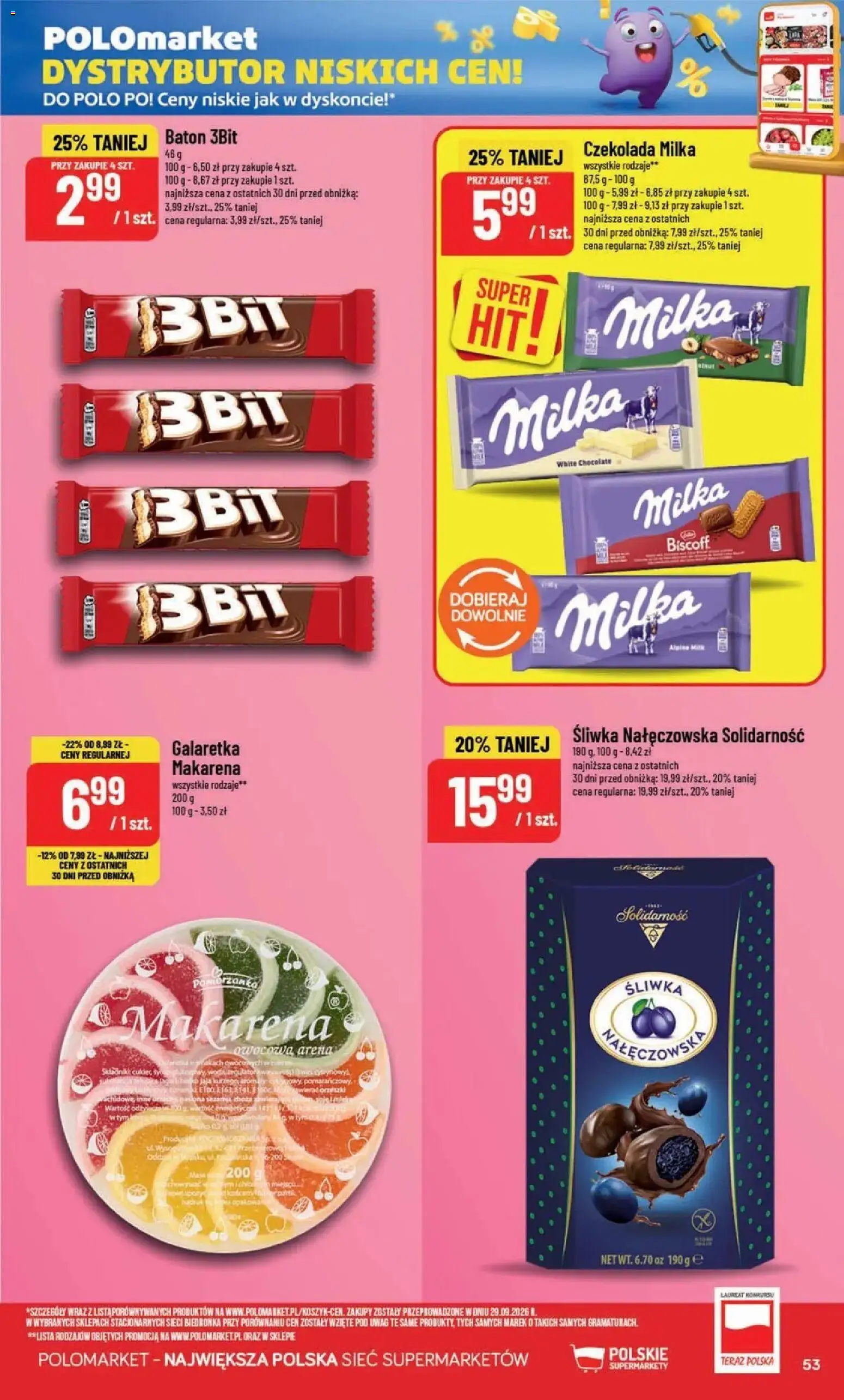 POLOmarket aktualna gazetka od 28.10.2026 | Strona: 53 | Produkty: Galaretka, Milka, Baton, Czekolada