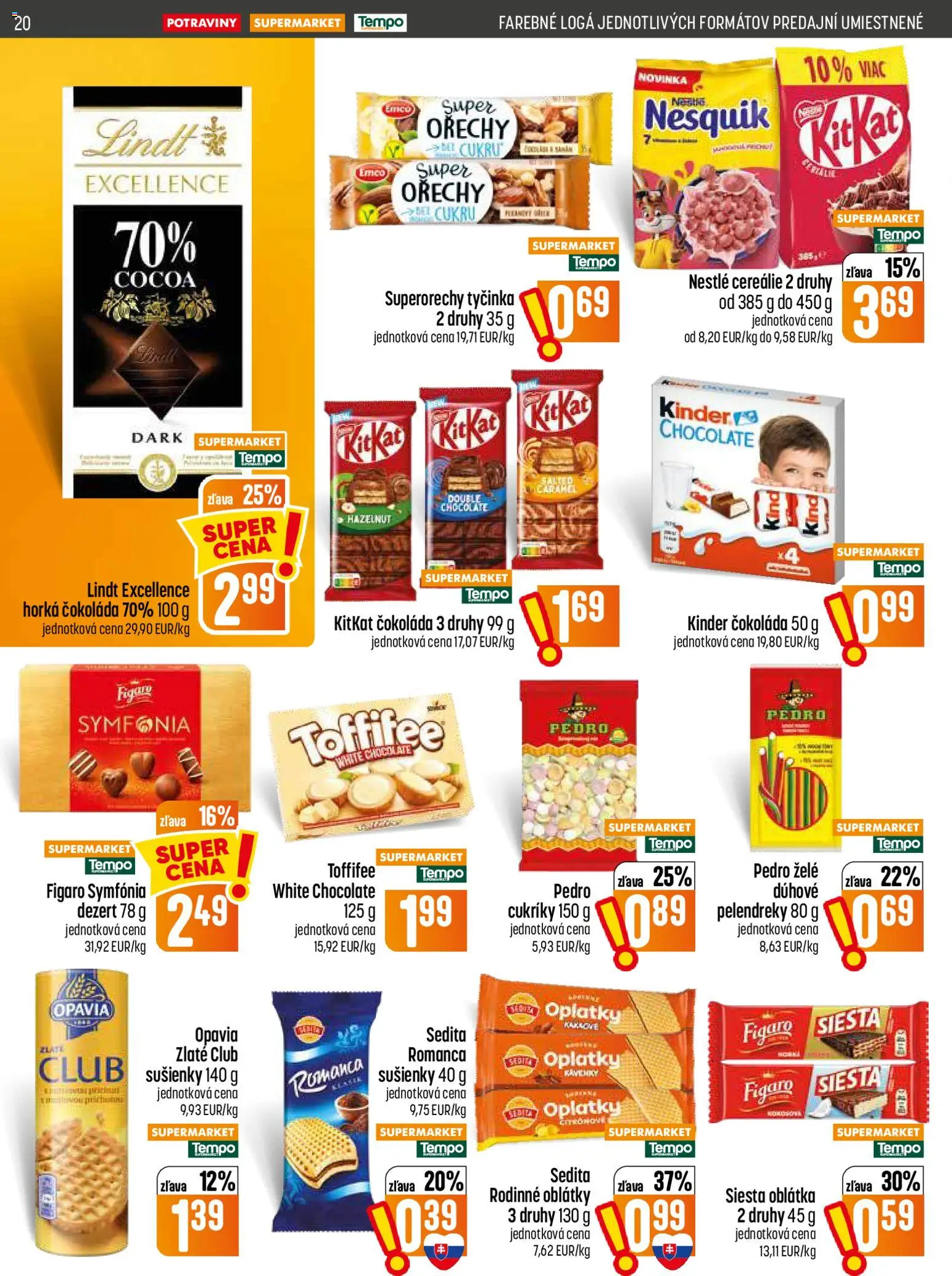 Nové COOP Jednota akcie – leták je platný od 23.07.2026 | Strana: 20 | Produkty: Lindt, Toffifee, Cereálie, Nesquik