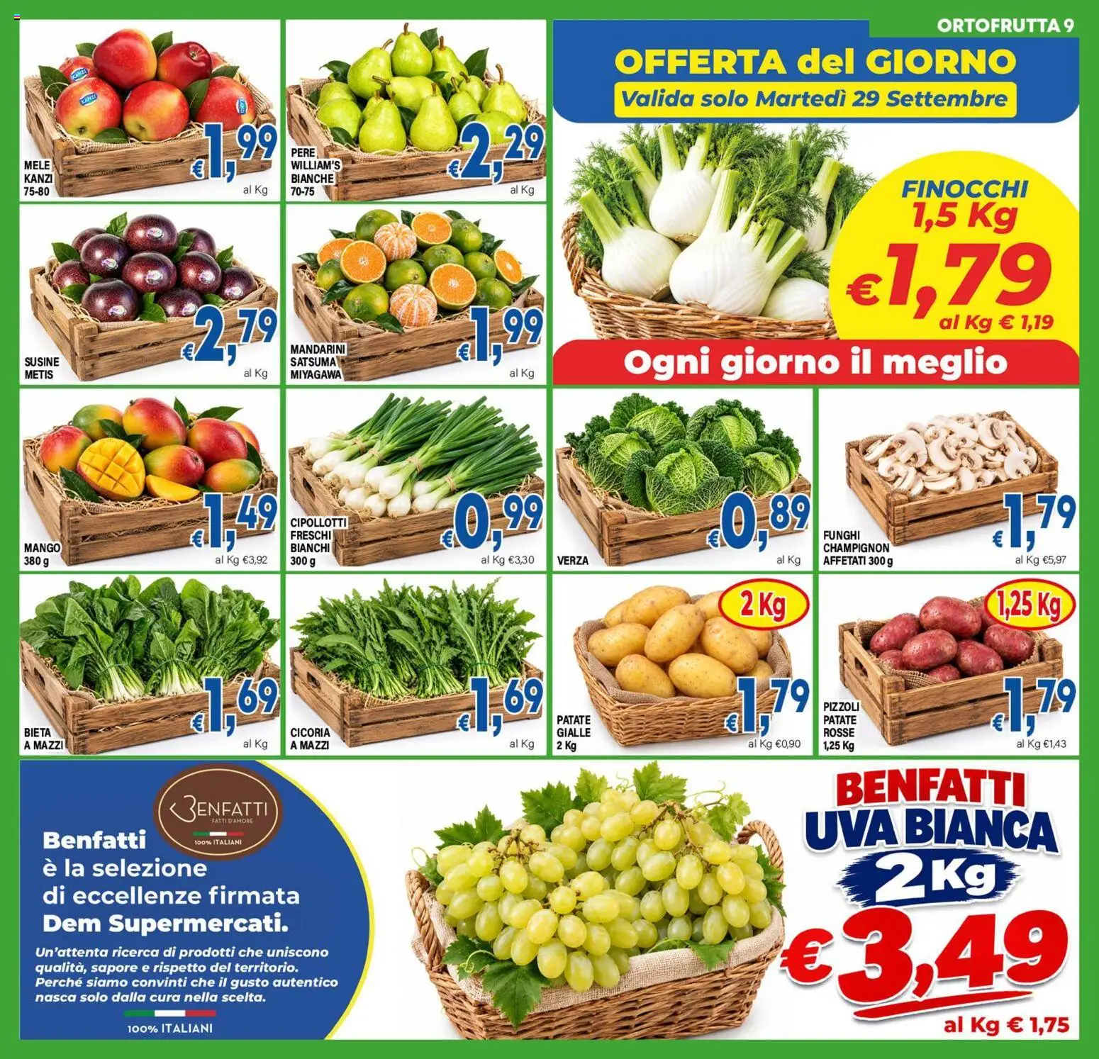 Volantino DEM del 23/09/2026 | Pagina: 9 | Prodotti: Mandarini, Patate, Funghi, Susine
