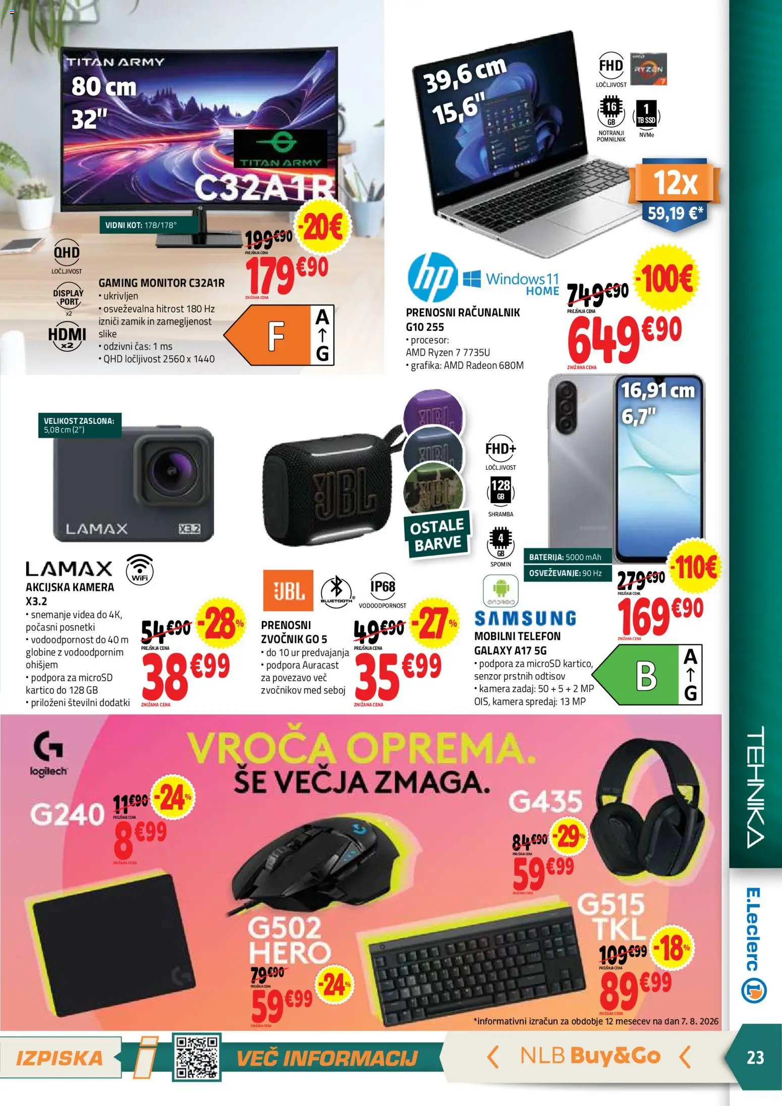 Novi E.leclerc katalog ponudbe – veljaven od 19.08.2026 | Stran: 23 | Izdelki: Med, Monitor, Kamera, Zvocnik