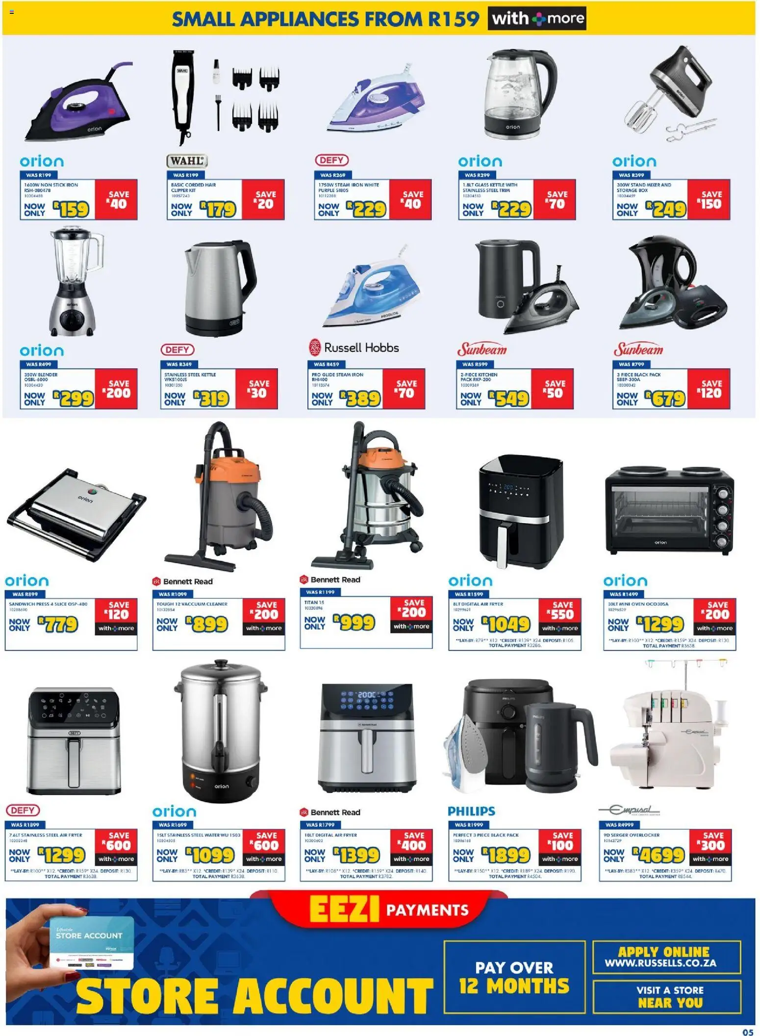 New Russells catalogue – valid from 20/08/2026 | Page: 5 | Products: Kettle, Fryer, Blender, Air fryer