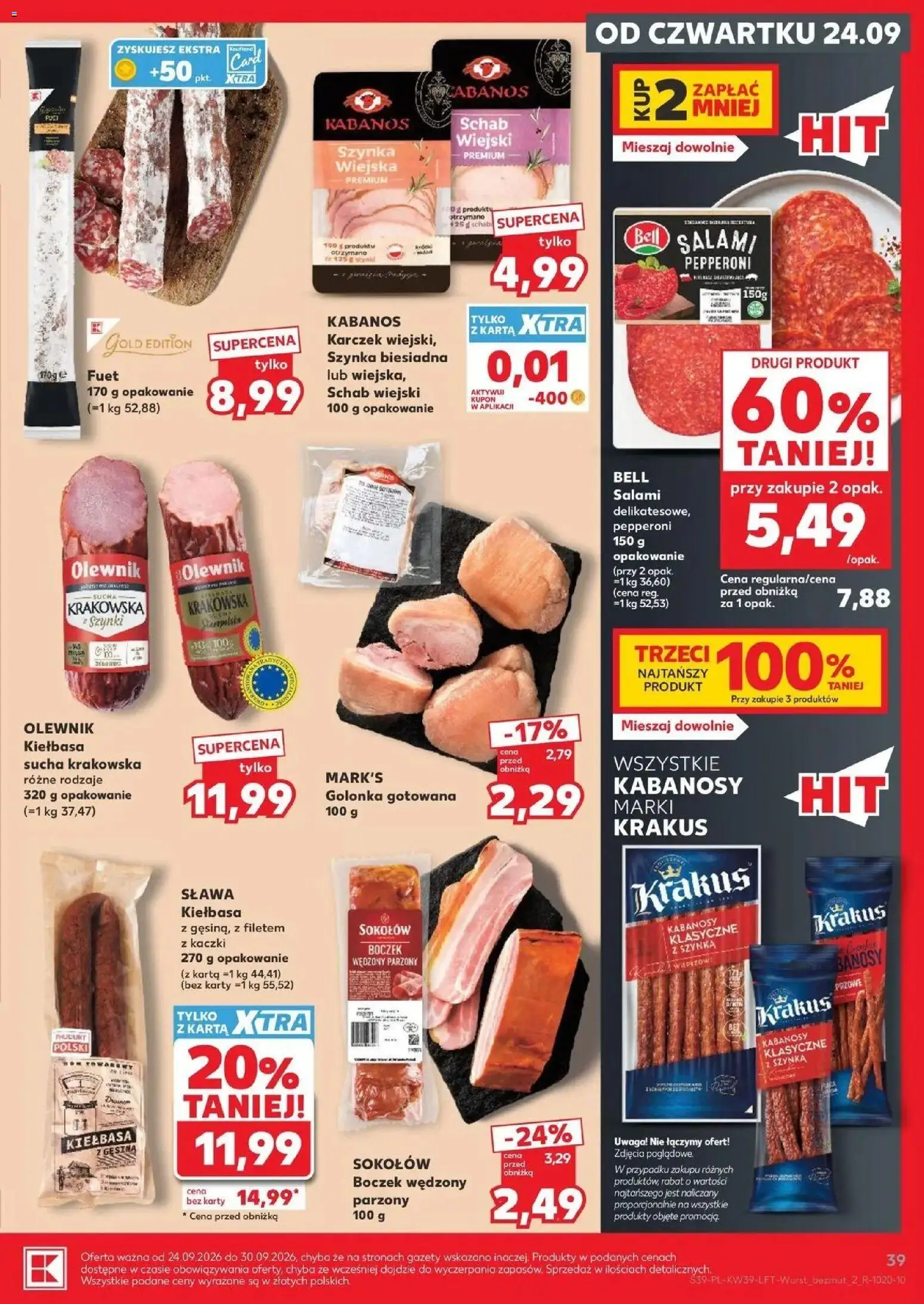 Kaufland gazetka od 24.09.2026 | Strona: 39 | Produkty: Golonka, Karta, Boczek wędzony, Fuet