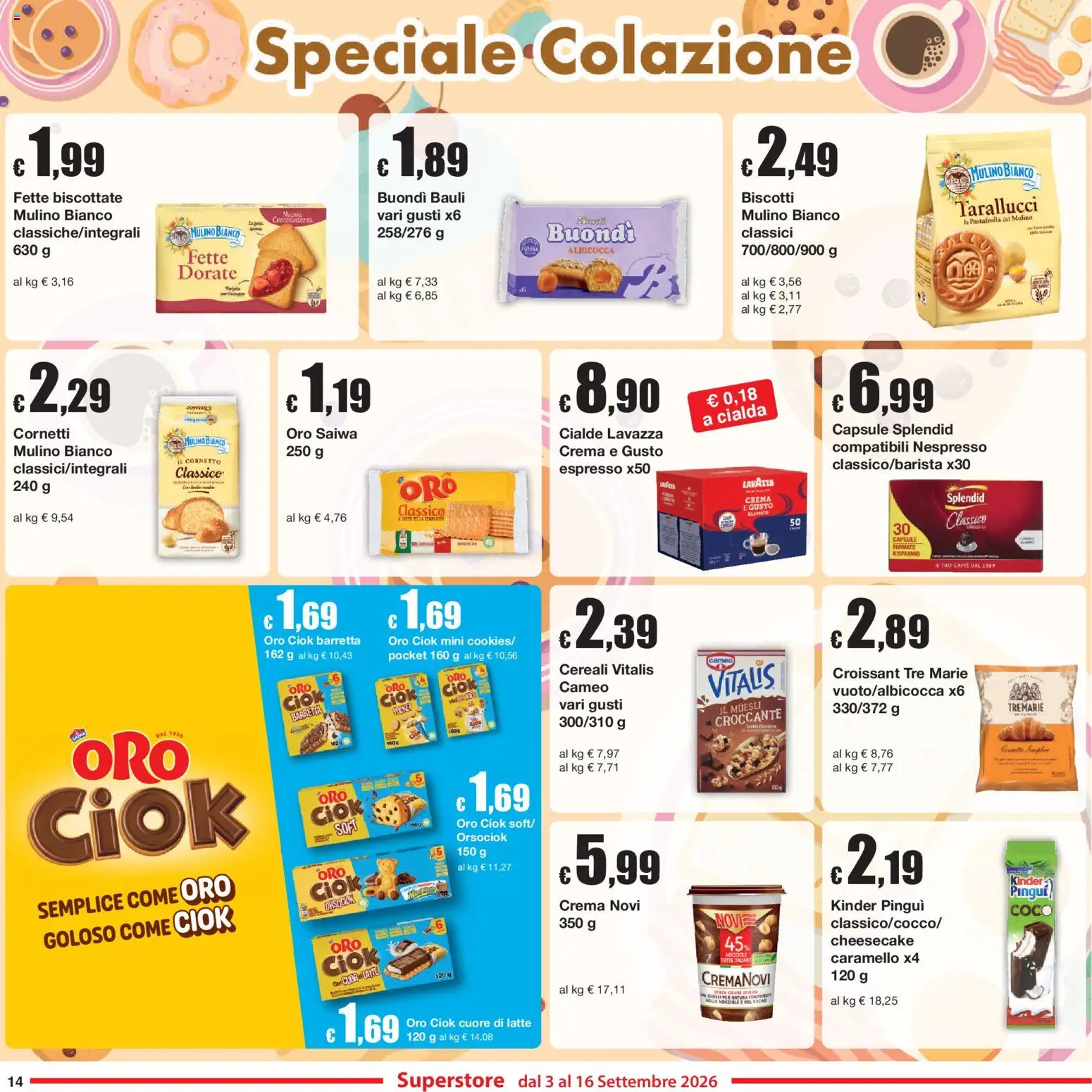 Volantino Sì con Te del 03/09/2026 | Pagina: 14 | Prodotti: Cereali, Biscotti, Latte, Fette biscottate