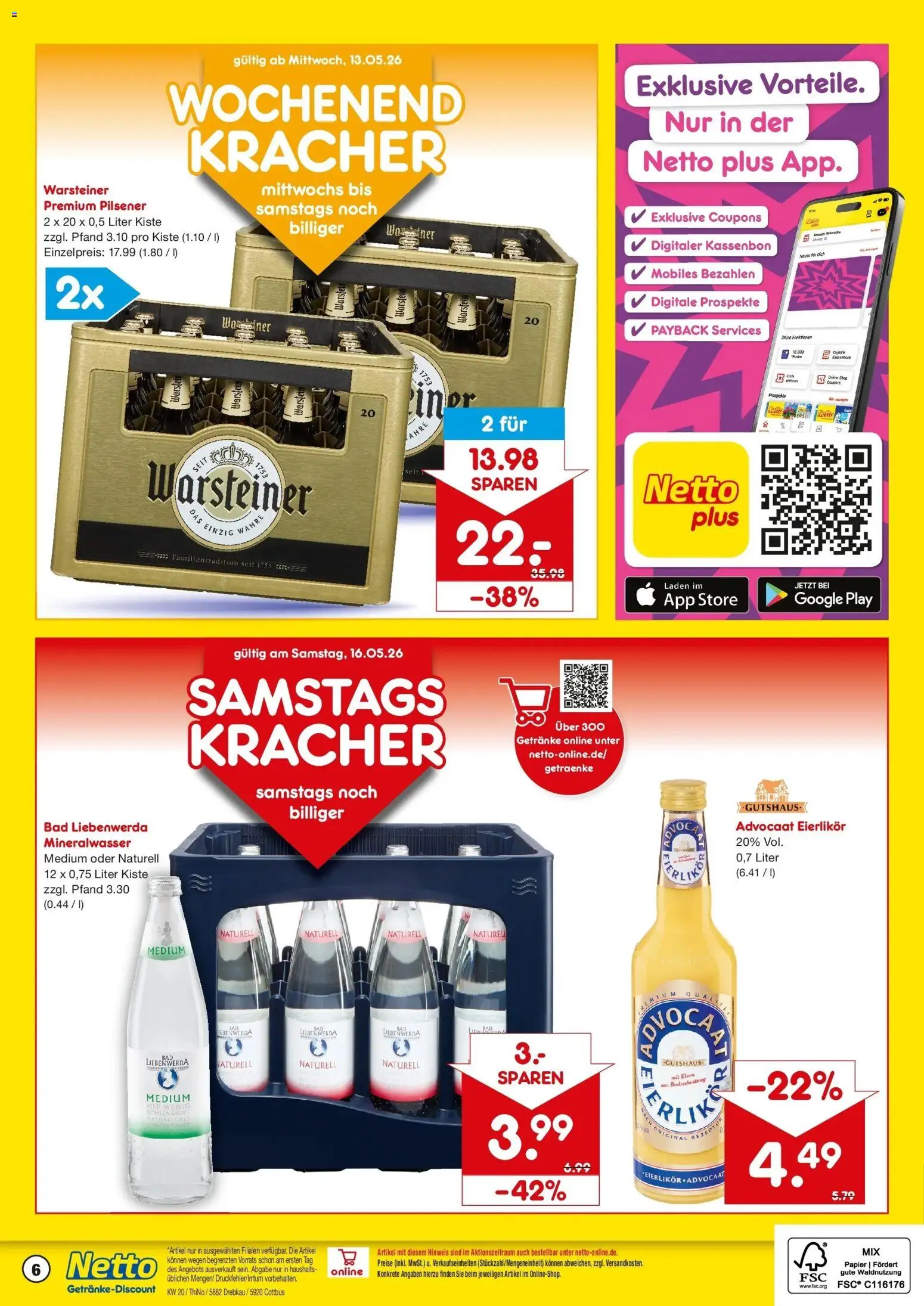 Netto Marken-Discount Prospekt Drebkau	 – gültig ab 10.05.2026 | Seite: 6 | Produkte: Bad, Mineralwasser, Warsteiner