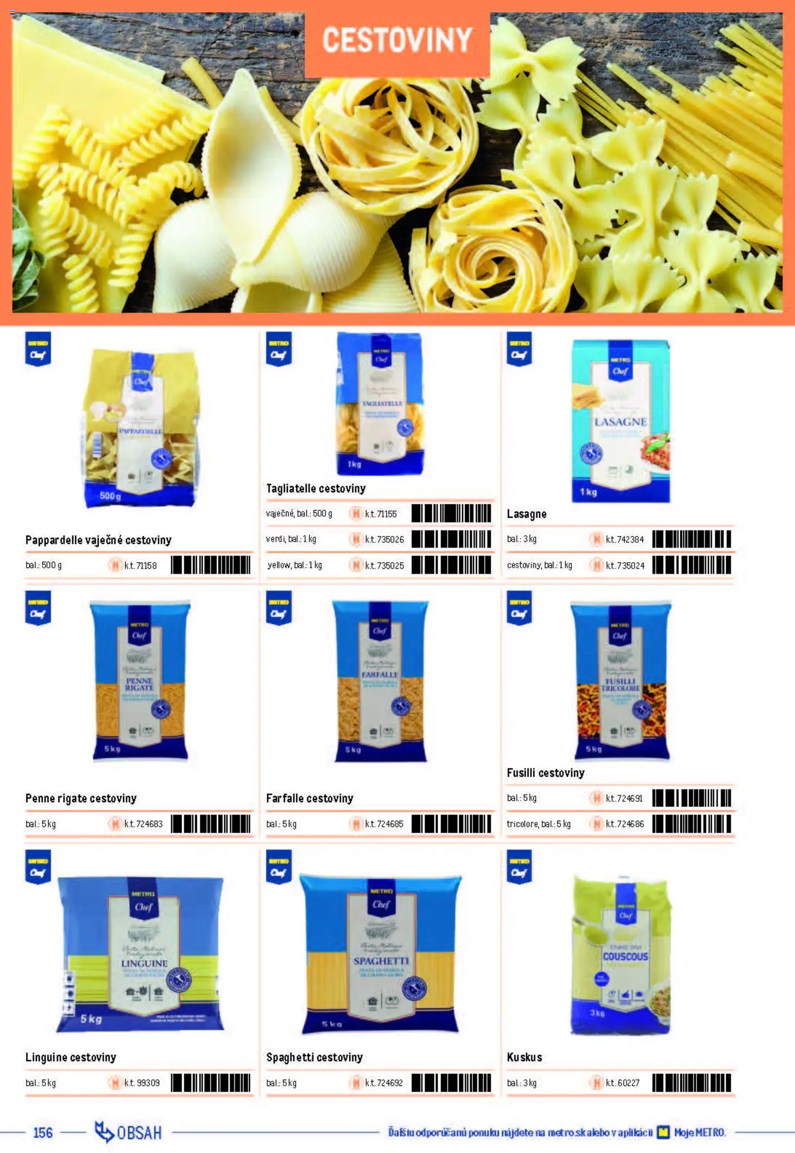Nové Metro akcie – leták je platný od 05.12.2025 | Strana: 156 | Produkty: Penne, Fusilli, Cestoviny, Lasagne