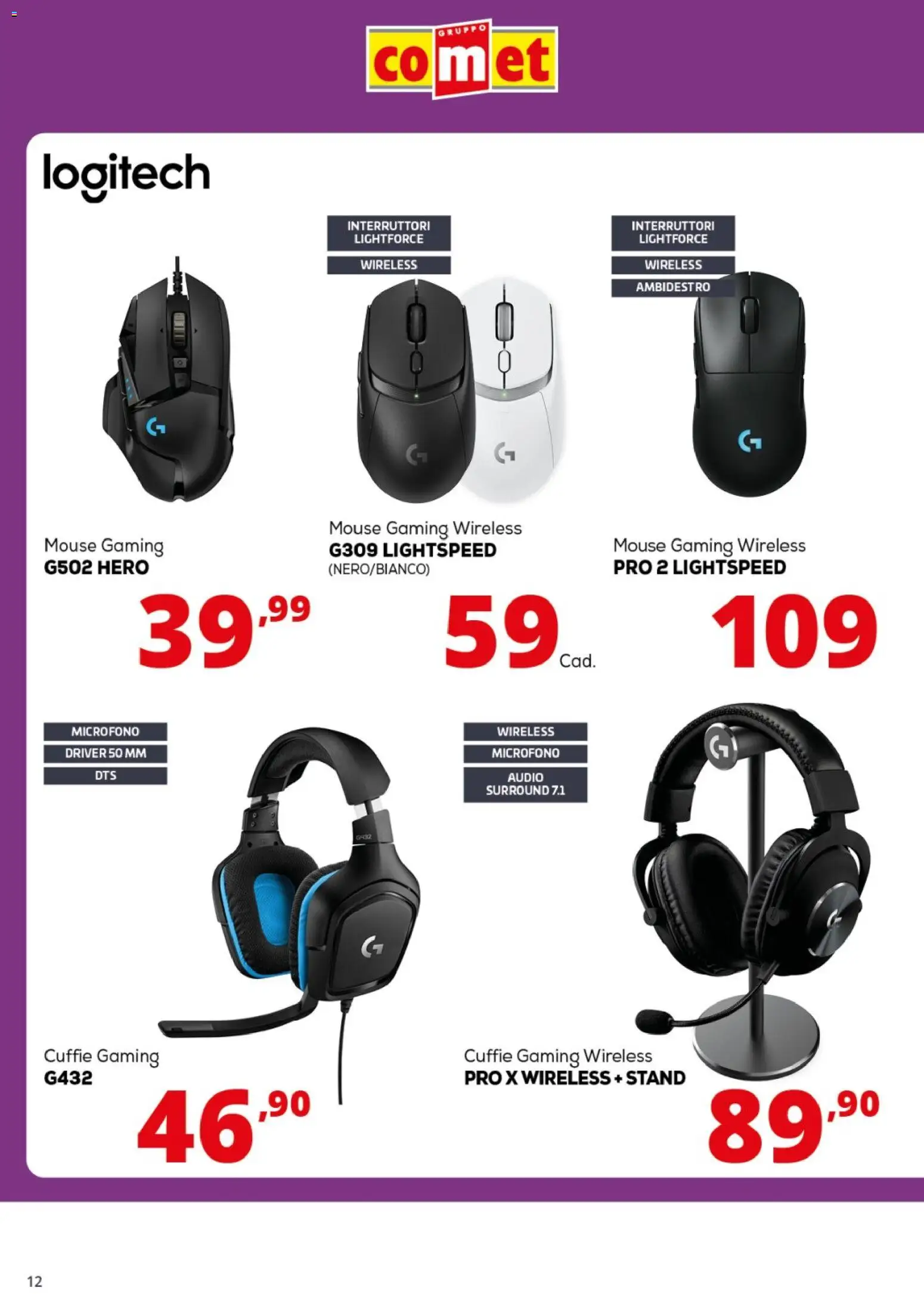 Volantino Comet del 06.06.2026 | Pagina: 12 | Prodotti: Mouse, Audio, Cuffie, Microfono