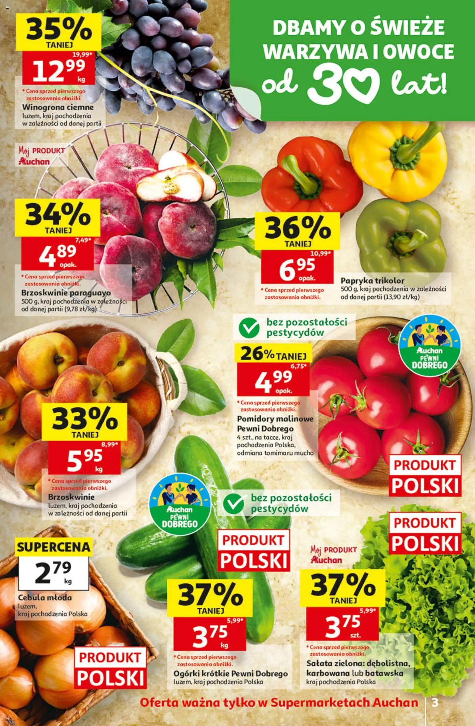 Auchan gazetka od 09.07.2026 | Strona: 3 | Produkty: Papryka, Brzoskwinie, Ogórki, Owoce