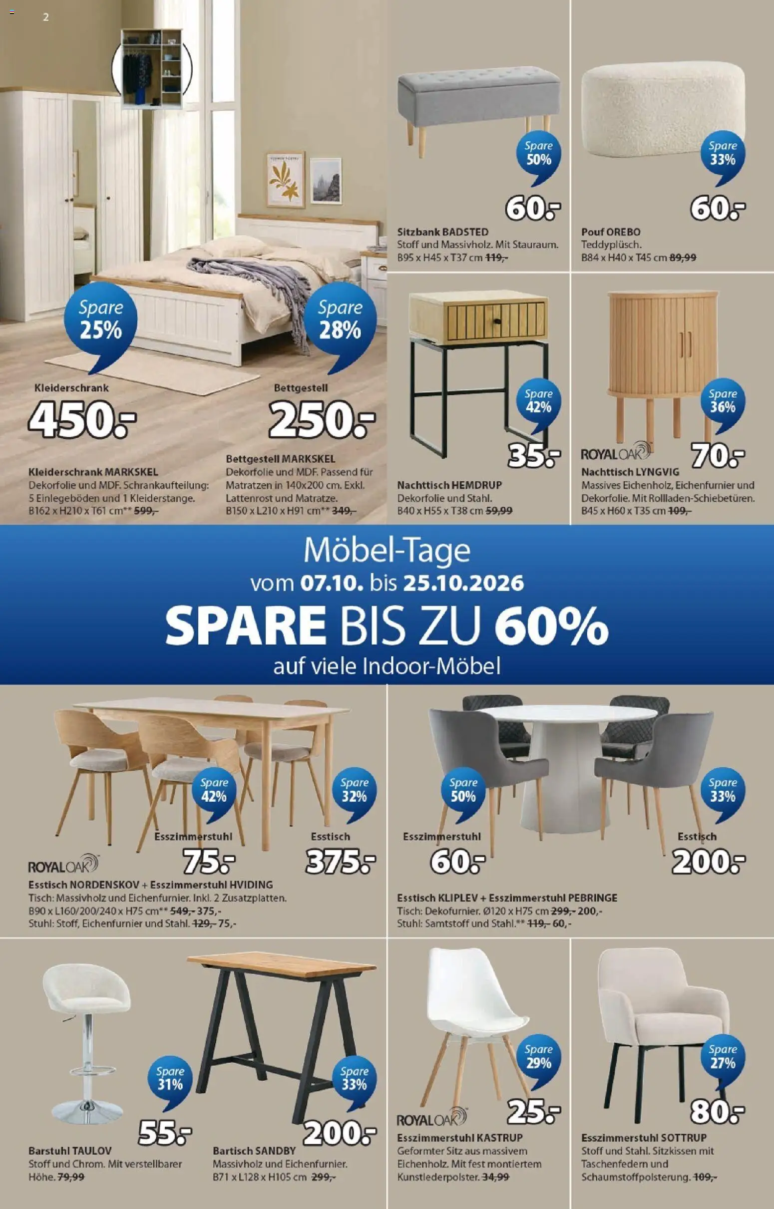 JYSK Flugblatt gültig ab 07.10.2026 | Seite: 2 | Produkte: Nachttisch, Lattenrost, Tisch, Stuhl