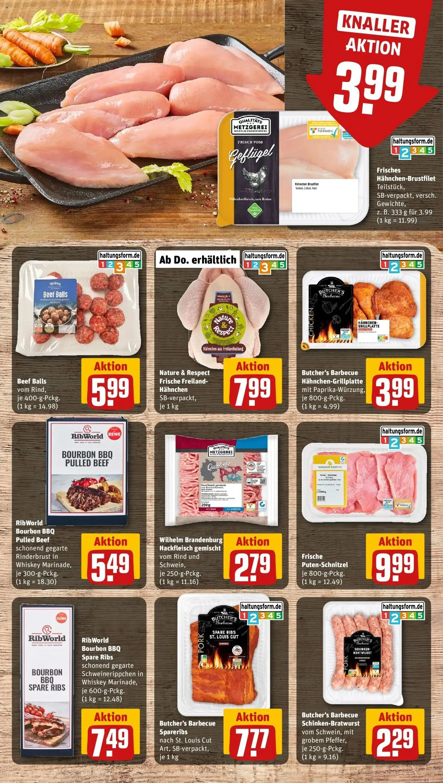 REWE Prospekt ab 17.08.2026 zum Blättern » Angebote | Seite: 13 | Produkte: Hahnchen, Schinken, Bourbon, Hackfleisch