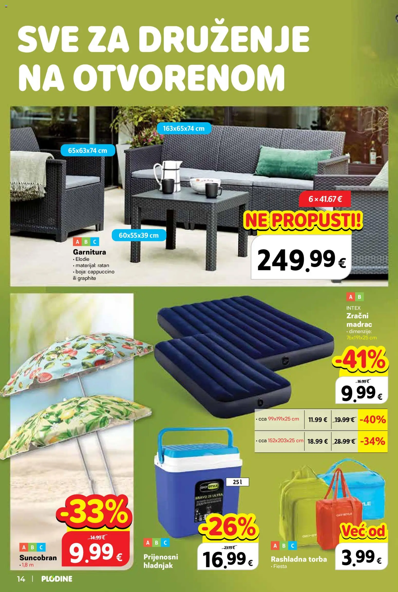 Plodine katalog | vrijedi od 29.04.2026 | Stranica: 14 | Proizvodi: Suncobran, Cappuccino, Torba, Hladnjak