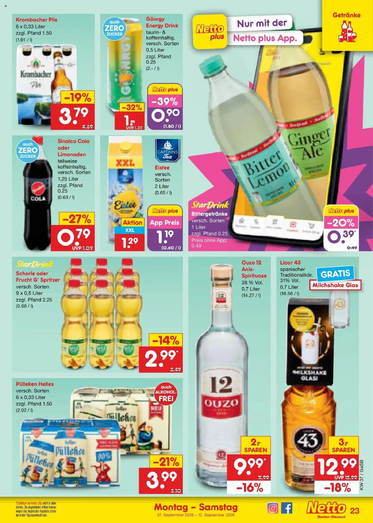 Netto Marken-Discount Prospekt Oldenburg – gültig ab 07.09.2026 | Seite: 31 | Produkte: Ouzo, Cola, Alkohol, Zucker