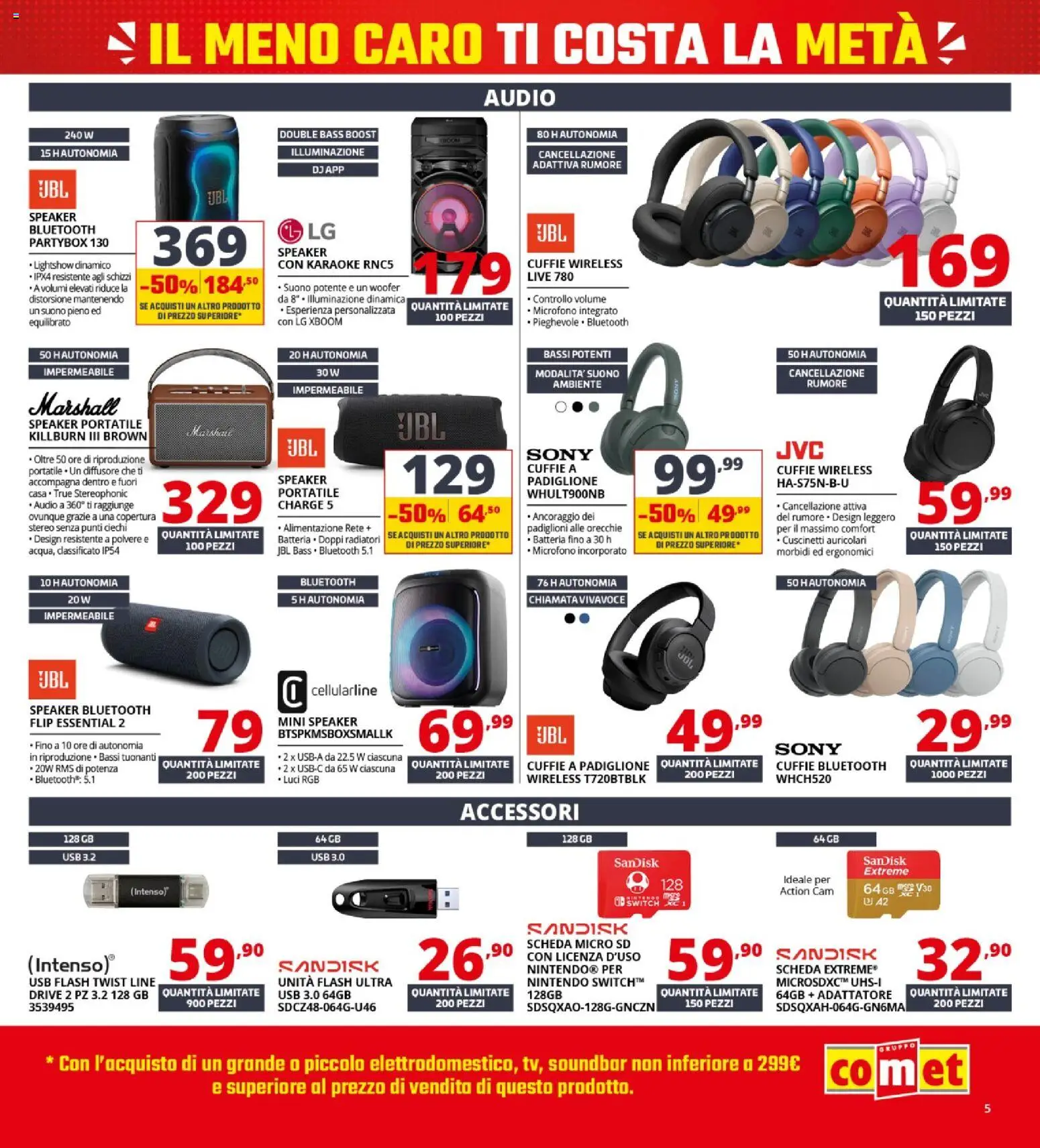 Volantino Comet del 24/09/2026 | Pagina: 5 | Prodotti: Action cam, Cuffie, Adattatore, Speaker