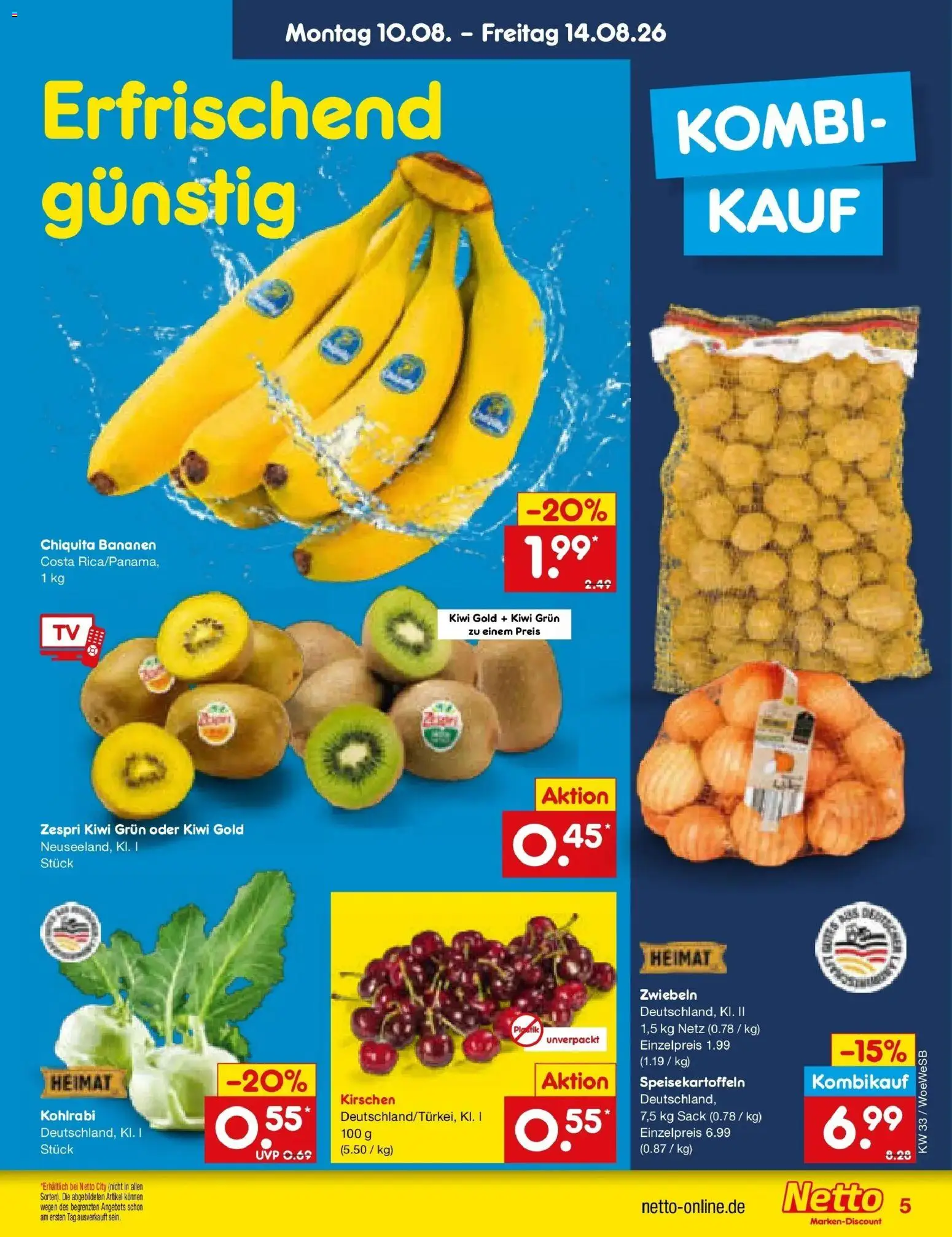 Netto Marken-Discount Prospekt Katzweiler (ab 10.08.2026) » Angebote | Seite: 5 | Produkte: Kohlrabi, Bananen, Kirschen, Kiwi