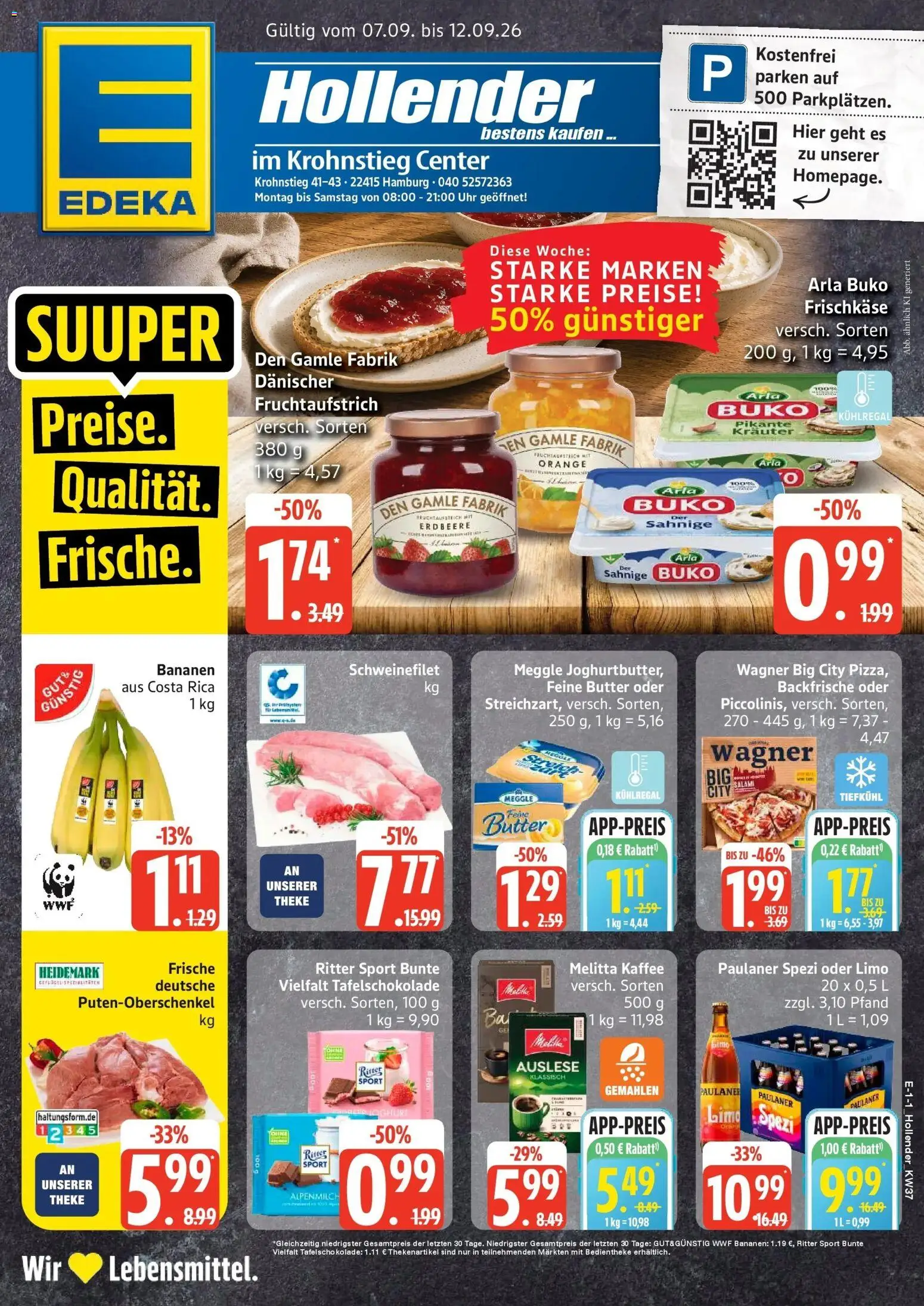 Edeka Prospekt Hamburg (ab 07.09.2026) » Angebote Online | Seite: 1 | Produkte: Bananen, Arla buko, Salami, Uhr