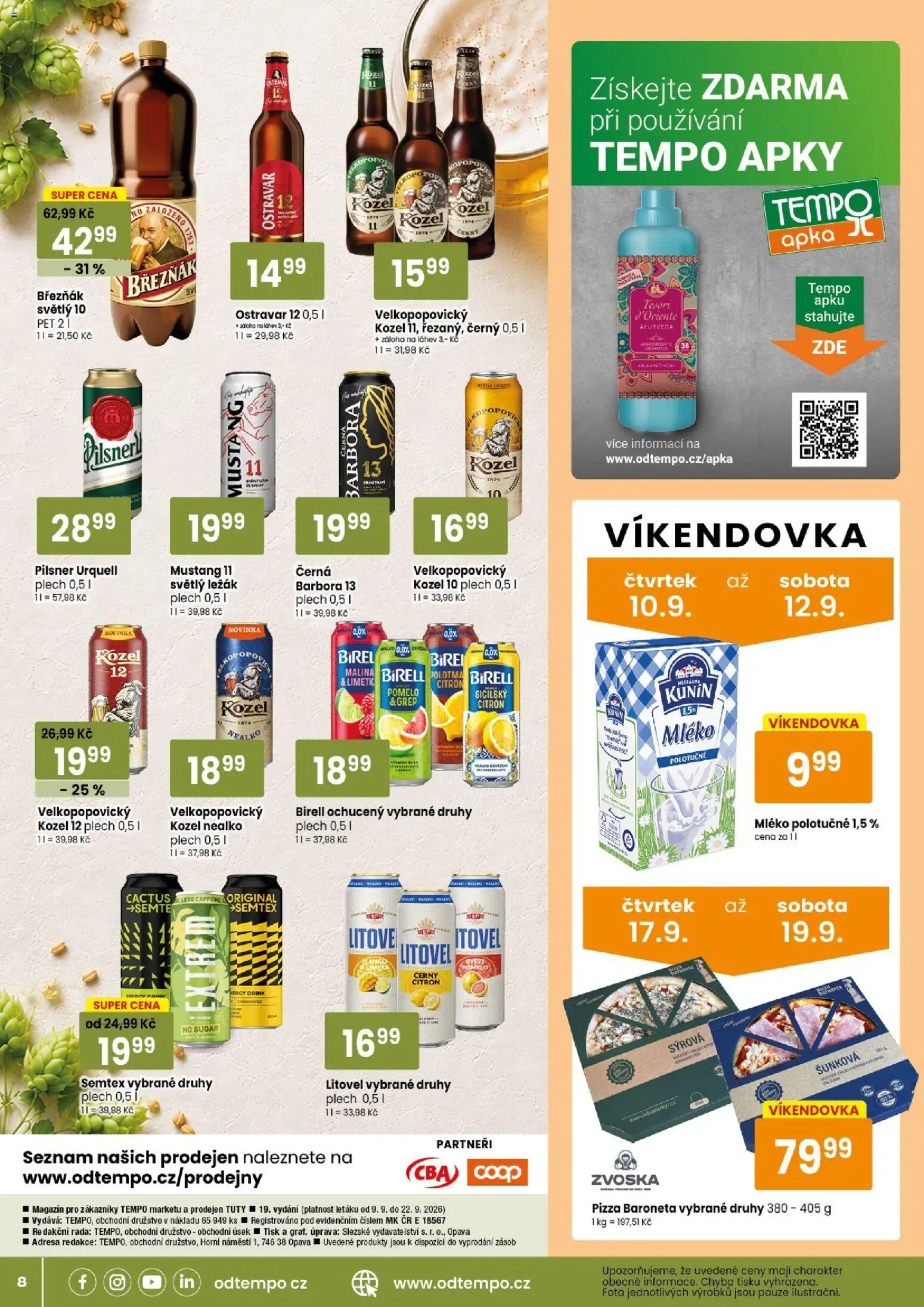 Tempo leták od 09.09.2026 | Strana: 8 | Produkty: Birell, Kozel 10, Kozel, Plech