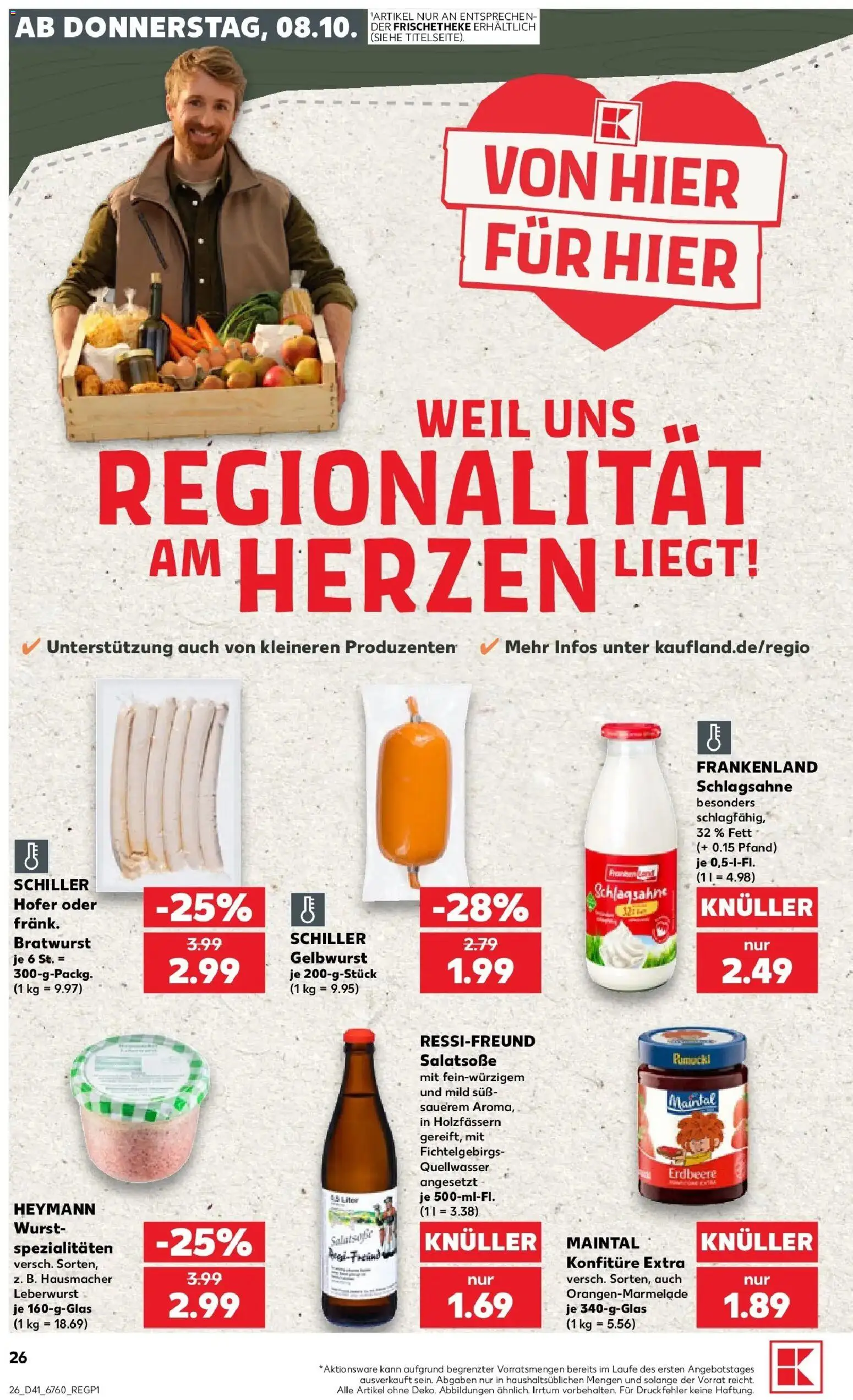 Prospekt Kaufland ab 08.10.2026 » Angebote Online zum Blättern | Seite: 26 | Produkte: Schlagsahne, Spezialitäten, Bratwurst, Wurst
