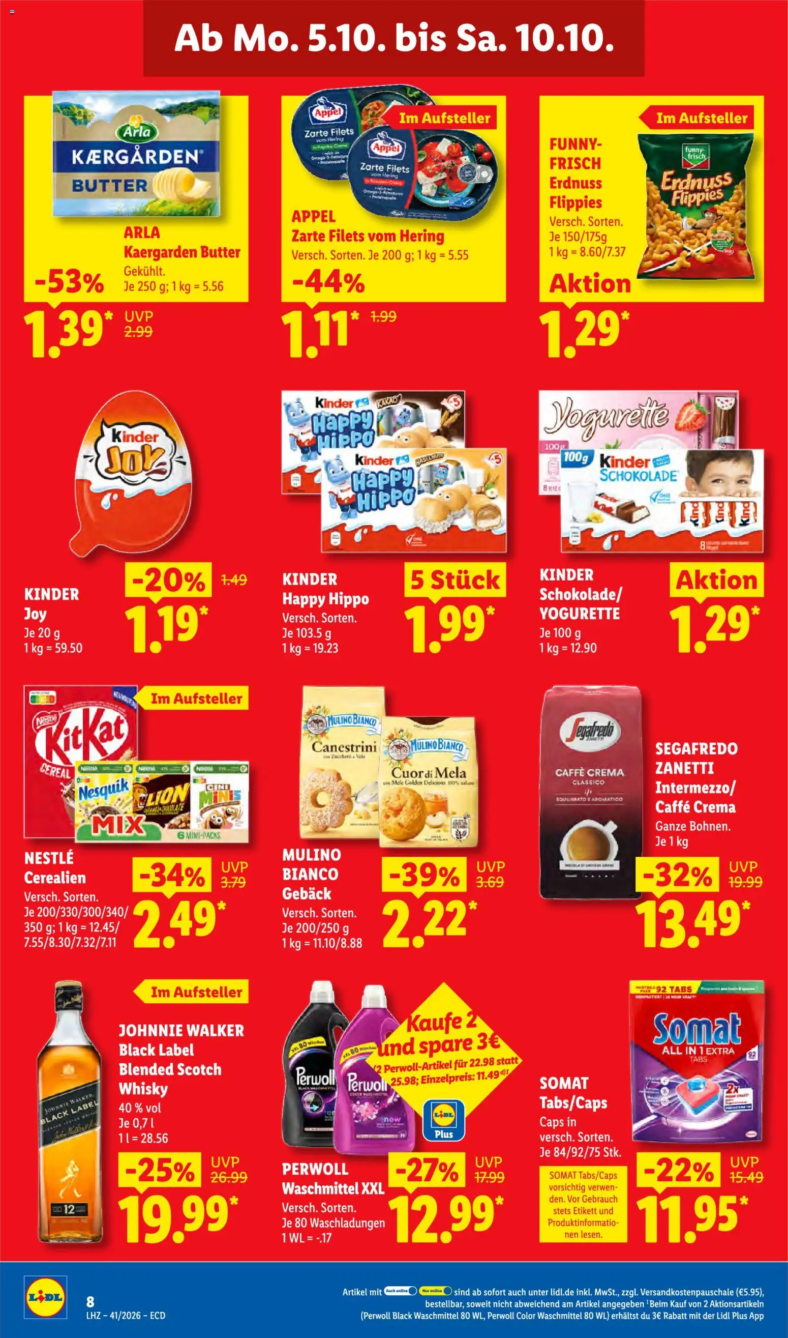 Lidl Německo leták od 05.10.2026 | Strana: 14 | Produkty: Whisky, Perwoll, Crema, Caffè crema